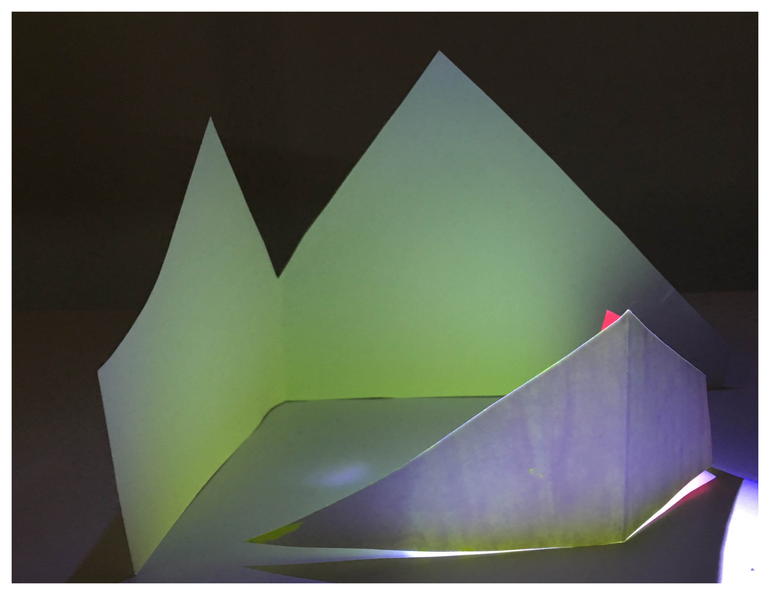 Colored Shadow Prototype made of White Card stock and Fluorescent Tempera Paint