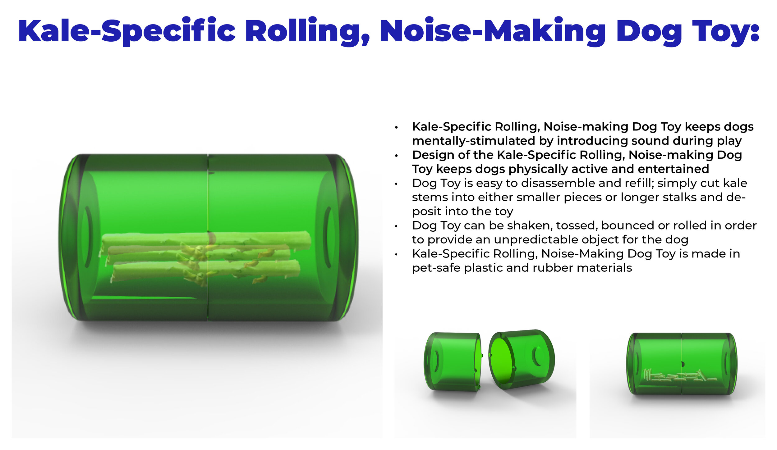 Kale-Specific Rolling, Noise-Making Dog Toy, Final Rendering