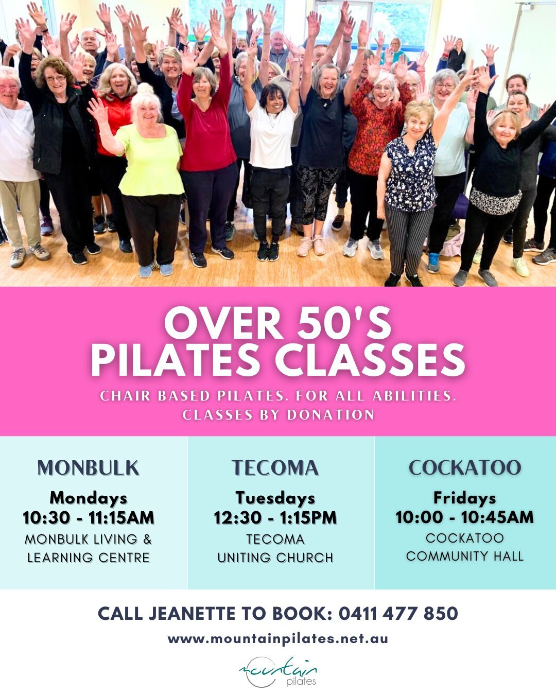 We&rsquo;ve got HUGE news....

It's official! You can now join our weekly ⭐Over 50's Chair-Based Pilates Classes⭐ in not one, not two... but 3 LOCATIONS across the Dandenong Ranges!

Monbulk, Cockatoo, and now, TECOMA TOO! 🤩🥳

Our classes are desig