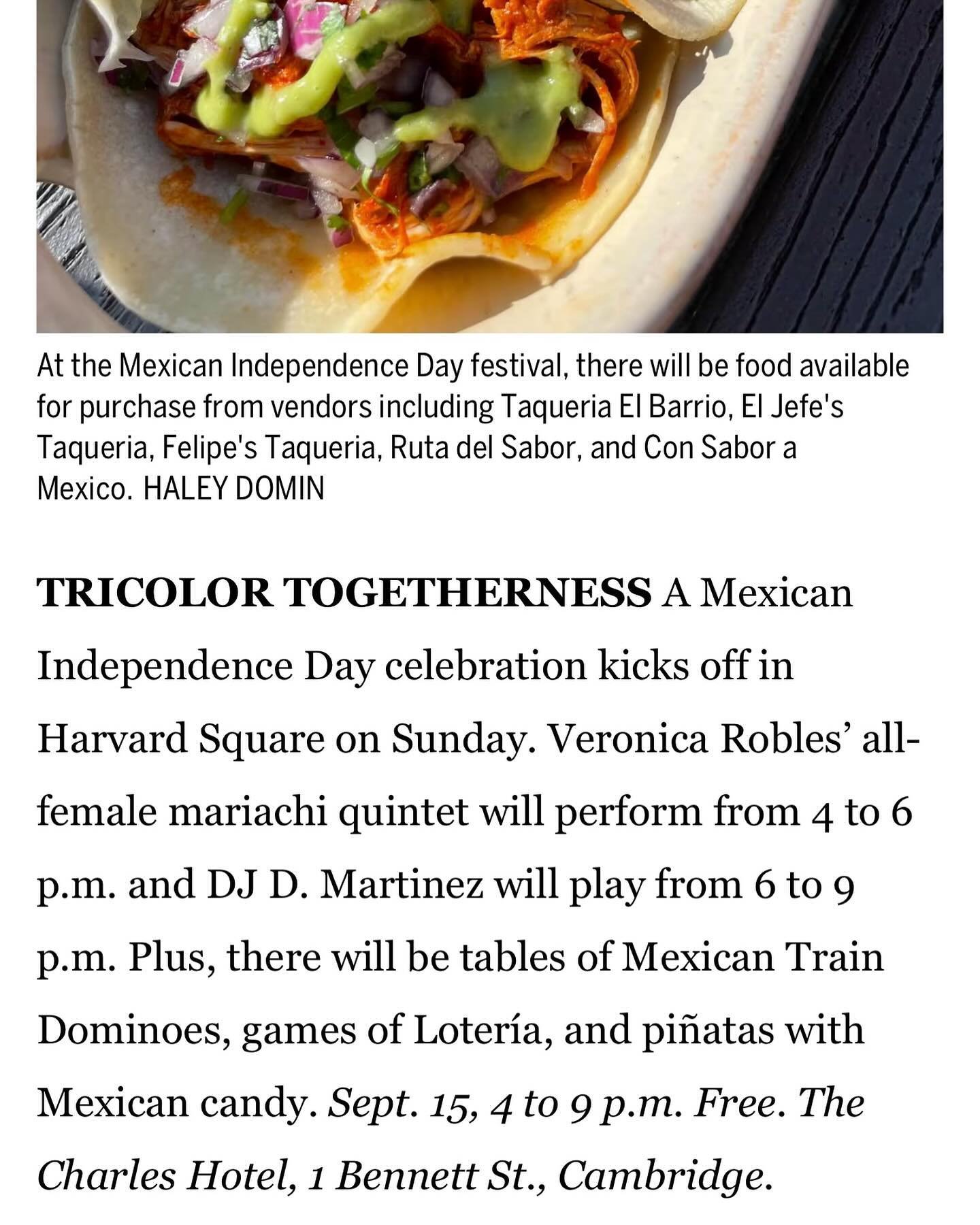 Thank you @bostonglobefood for sharing this date with everyone. This Sunday, from 4-9pm, we celebrate Mexican Independence Day with all our friends! Come join us for lots of fun, food &amp; drink on the courtyard @charleshotel @gardenbar_1reason ~ Ad