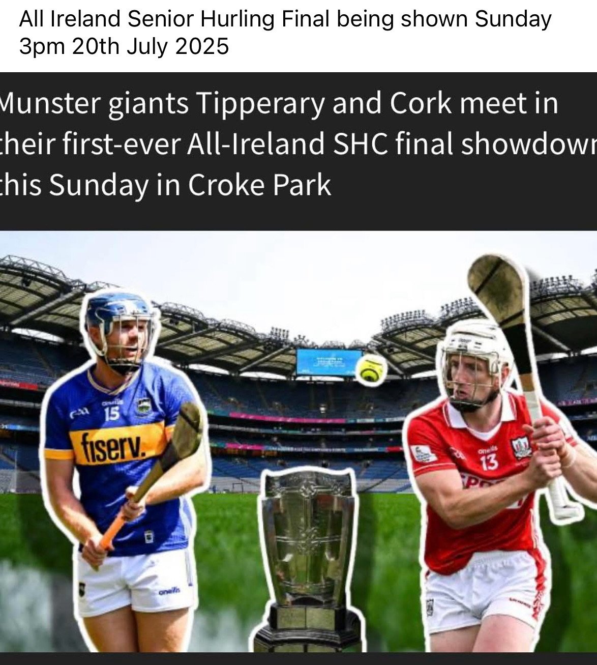 Sun 3pm All Ireland Hurling Final 3pm