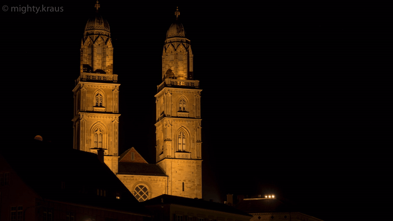 Lunar Eclipse and Grossmünster, Zurich, Switzerland 2018