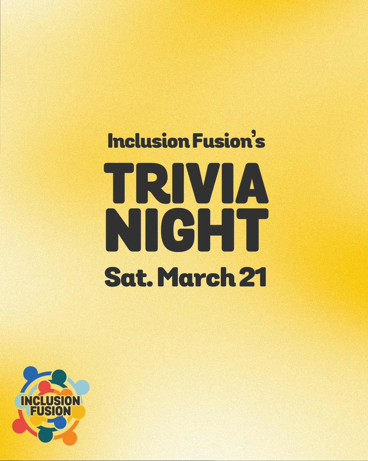 TRIVIA NIGHT AT INCLUSION FUSION! Sat. 3/21 from 7-9pm! 😎⭐️

Join us for our monthly 18+ event for neurodivergent adults! A night of team trivia! Split into teams, run through a mix of rounds &amp; categories, and see who comes out on top.

Pizza, s