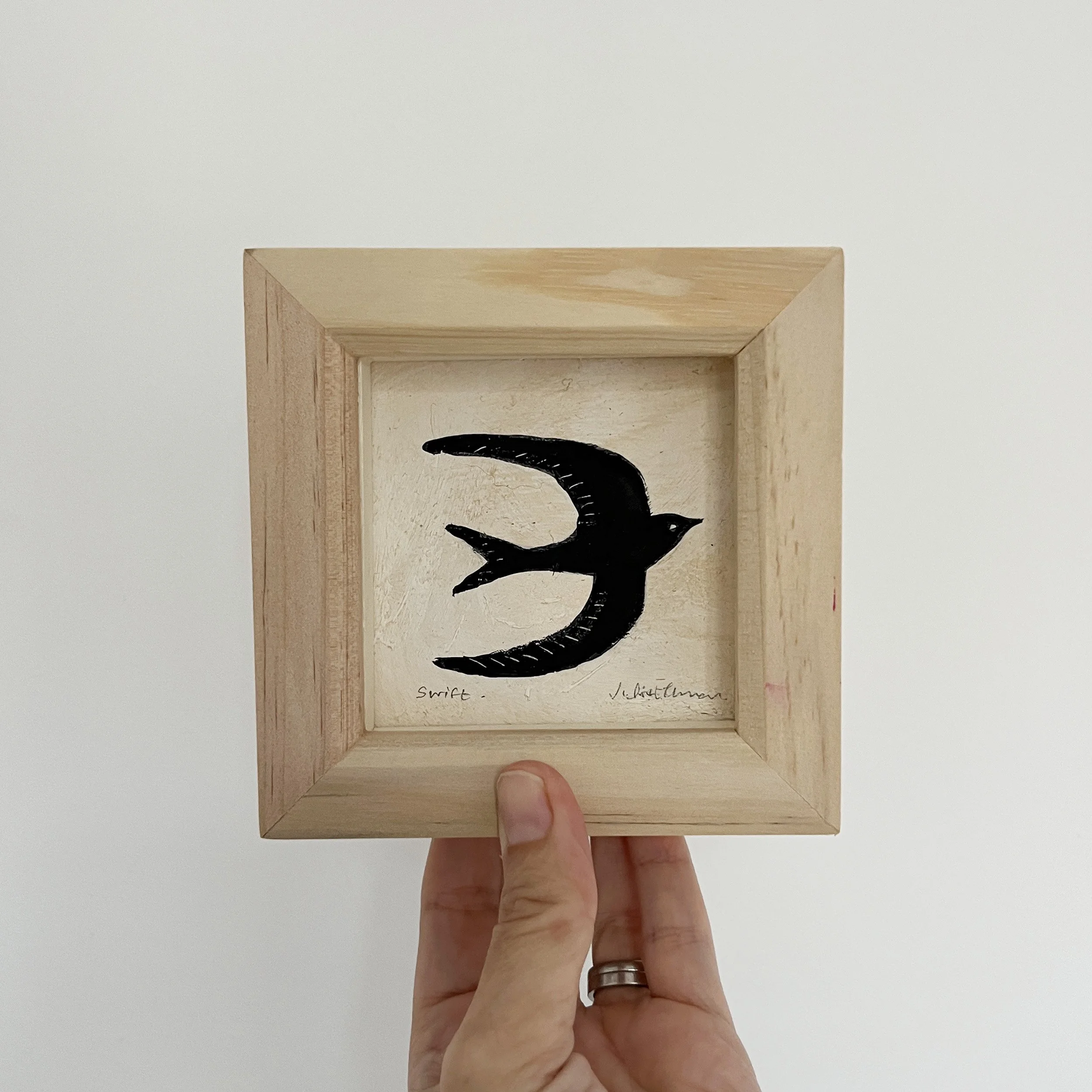 Swift art bird in flight, painting with acrylic and natural ink