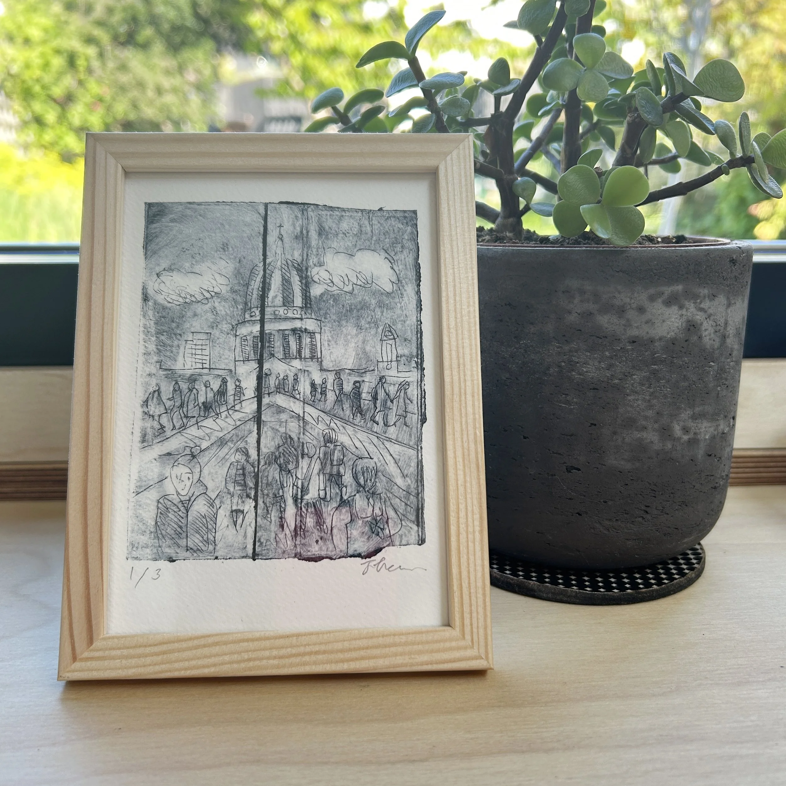 St Pauls Cathedral, dry point etching, framed