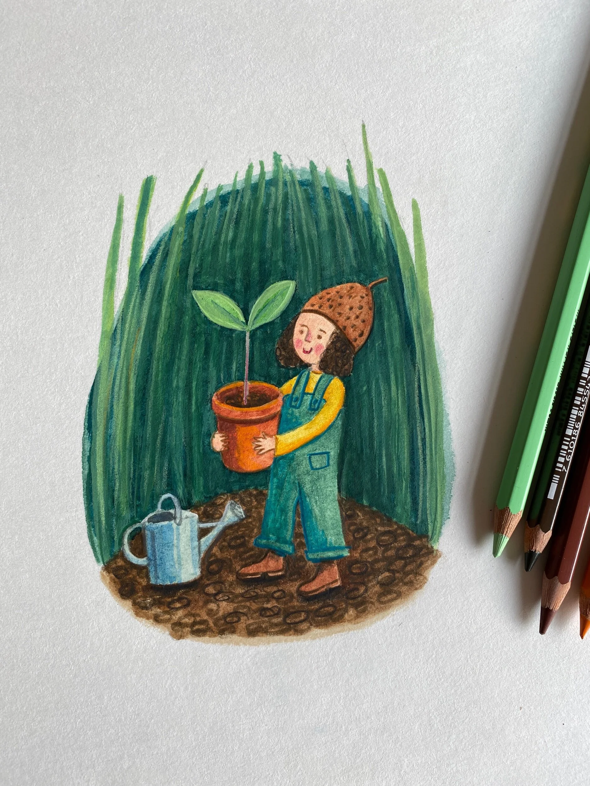 Planting Seedling spring gardening card by Juliet Thomas doodles