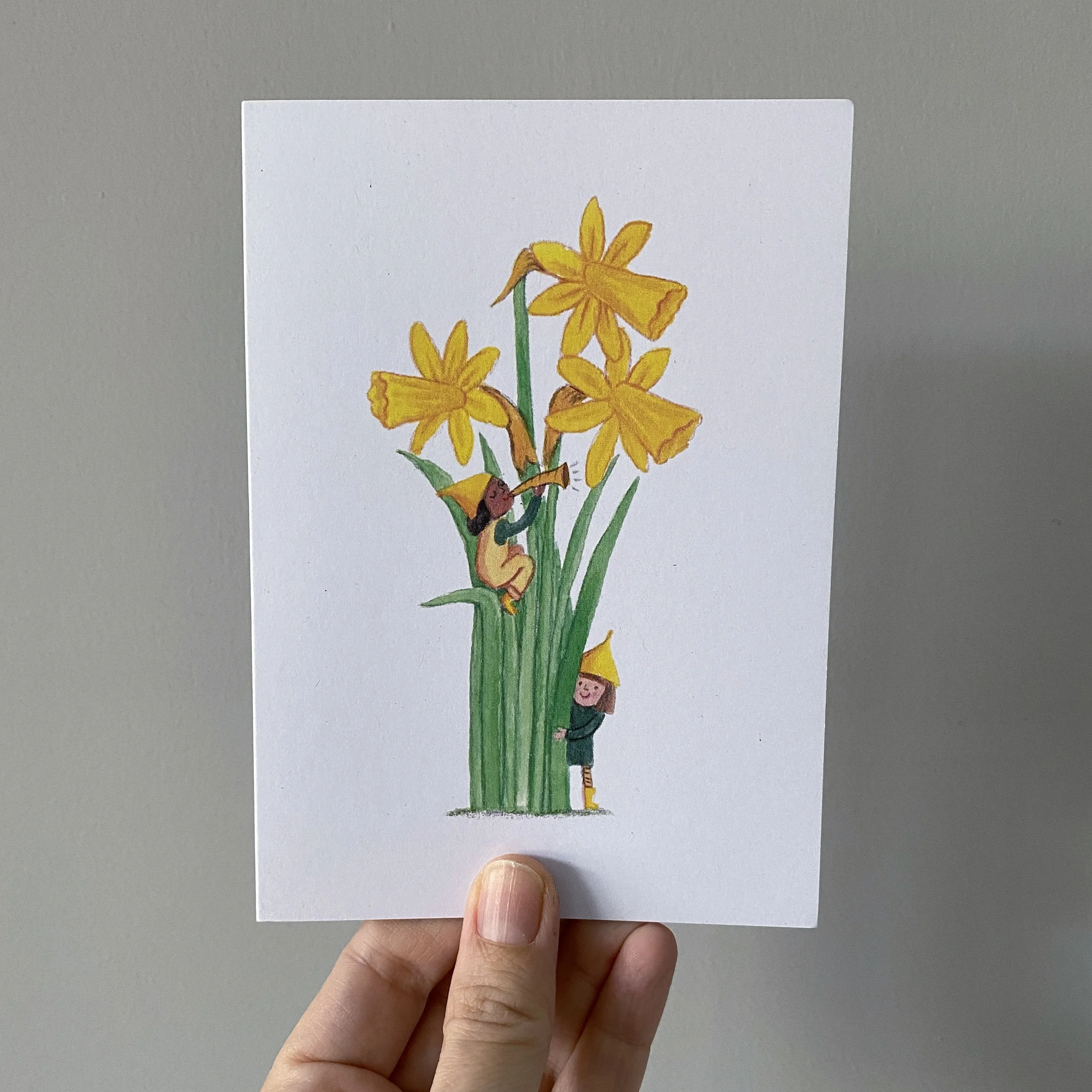 elves amongst the daffodils easter card