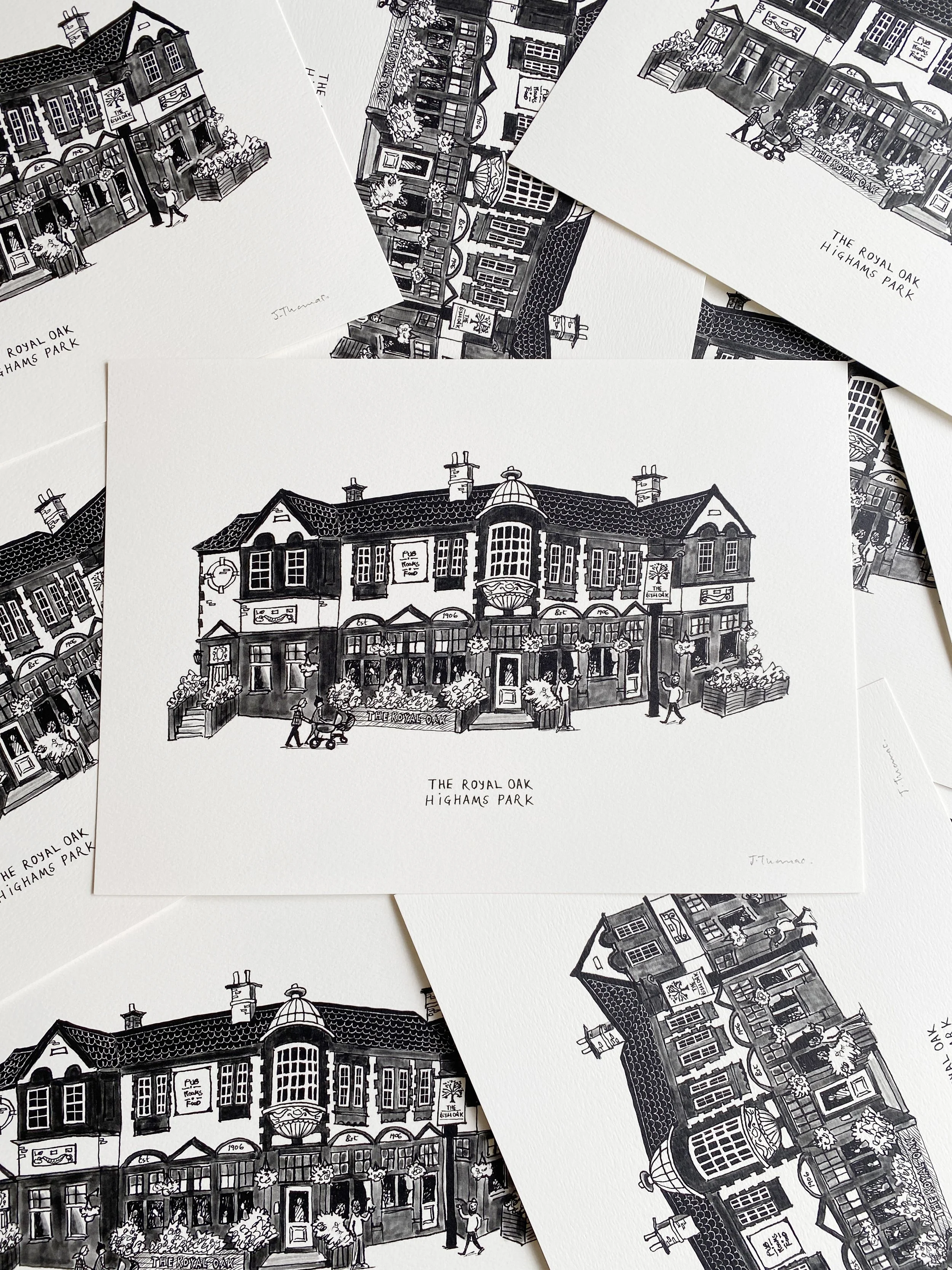 The Royal Oak Pub, Highams Park, A4 art print