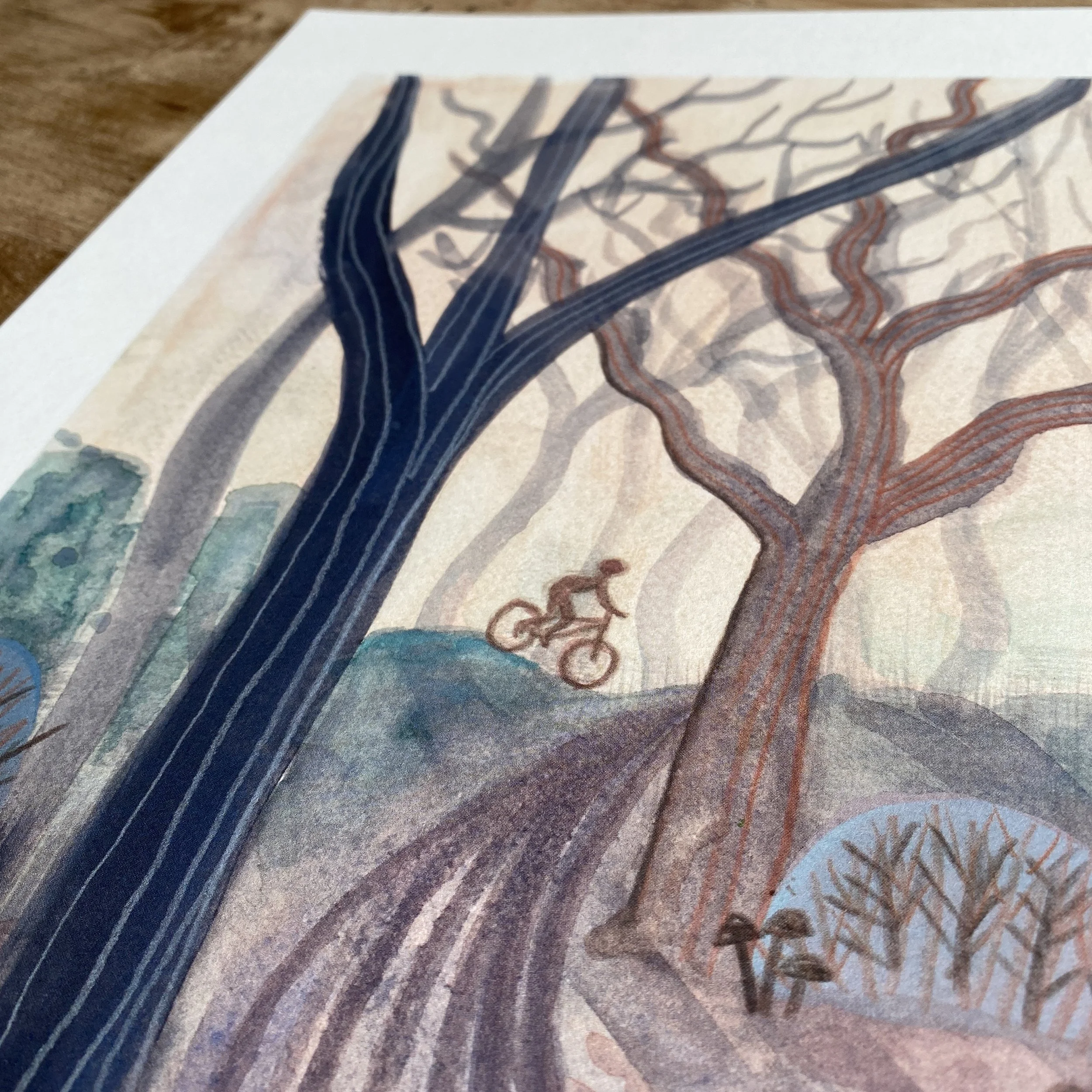 Cyclist in autumn forest art print