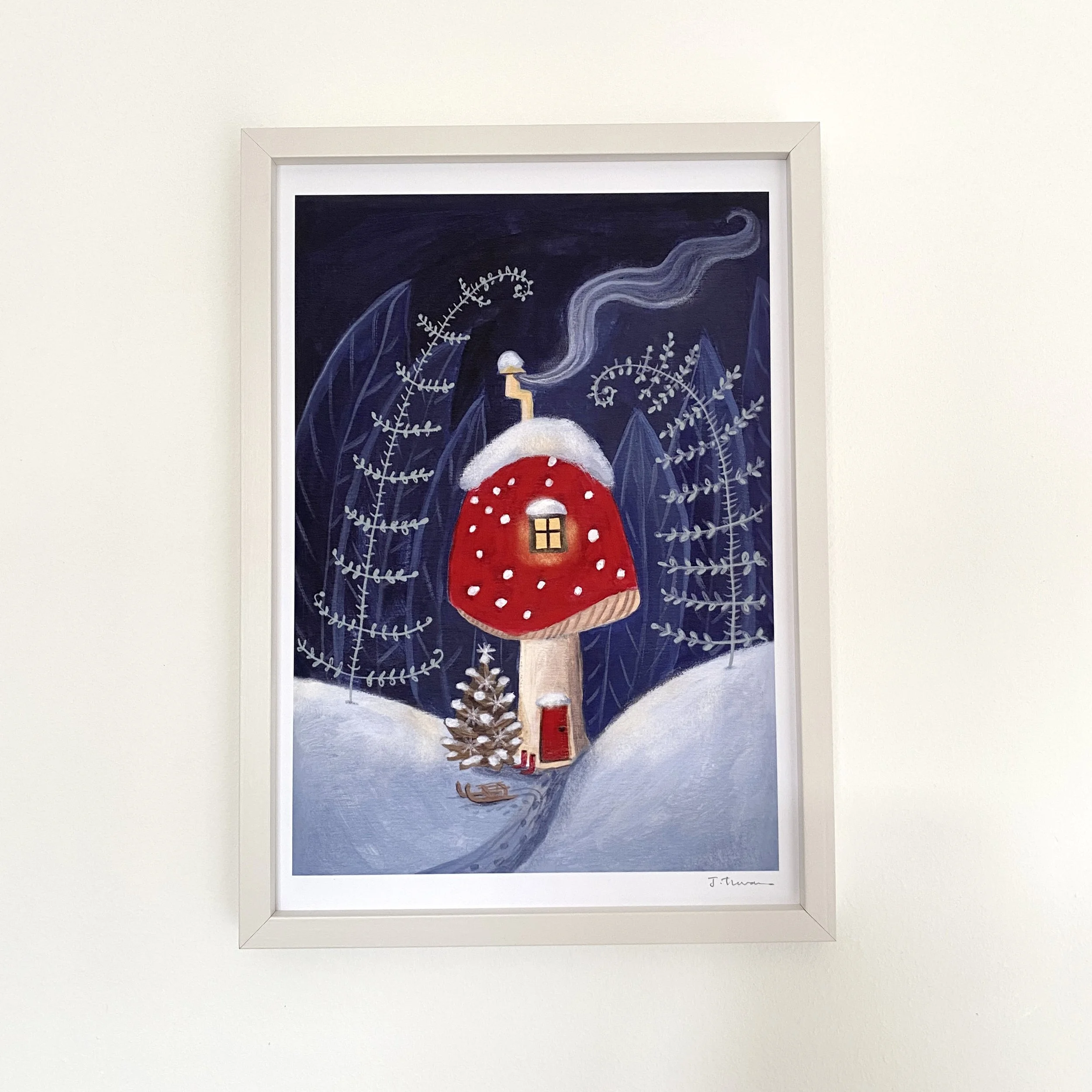 Toadstool Home winter scene. A4 Matt, signed Giclee print (Unframed)
