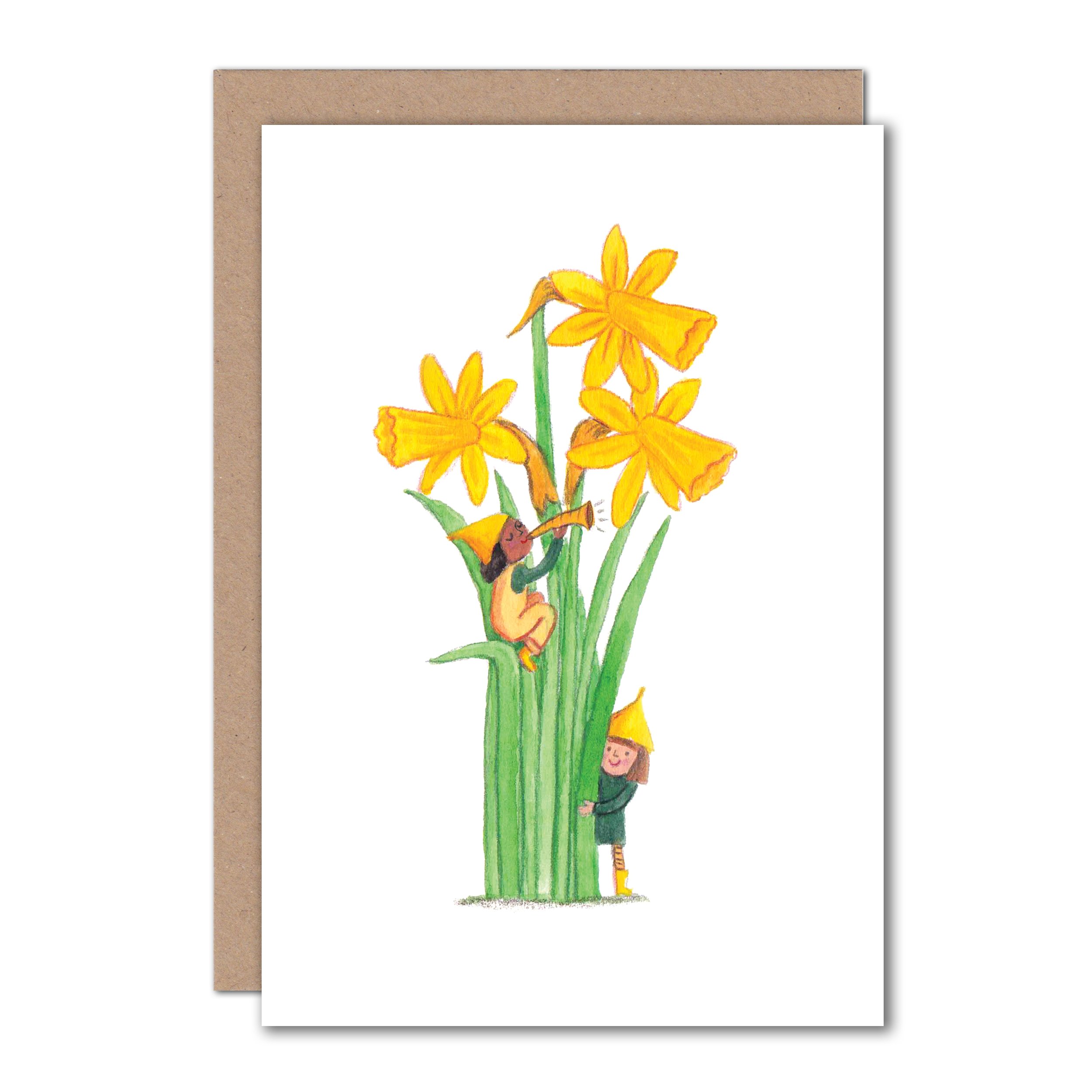 Daffodils and Elves Easter card