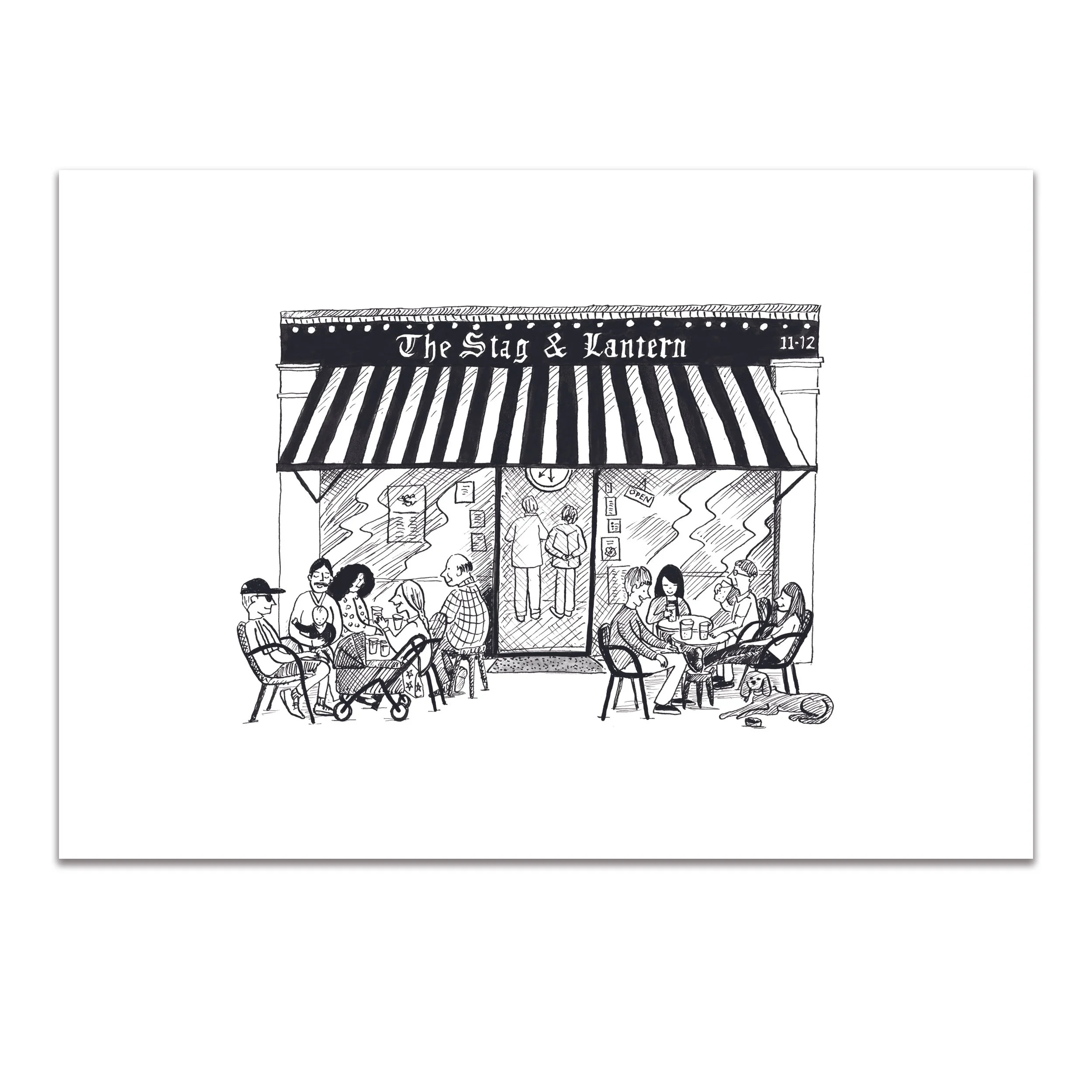 People sitting outside the Stag and Lantern pub