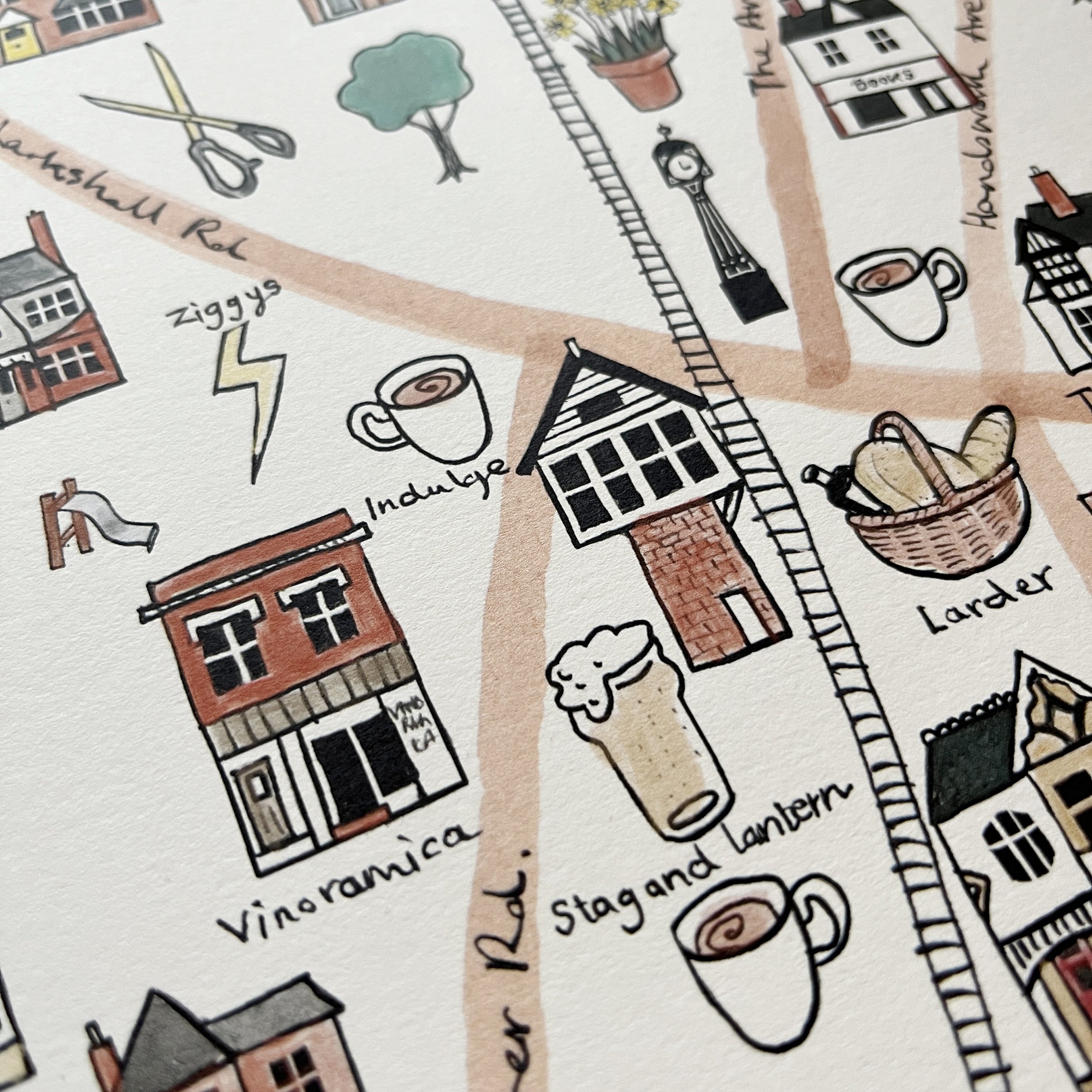 detail of hand drawn Highams Park map, East London