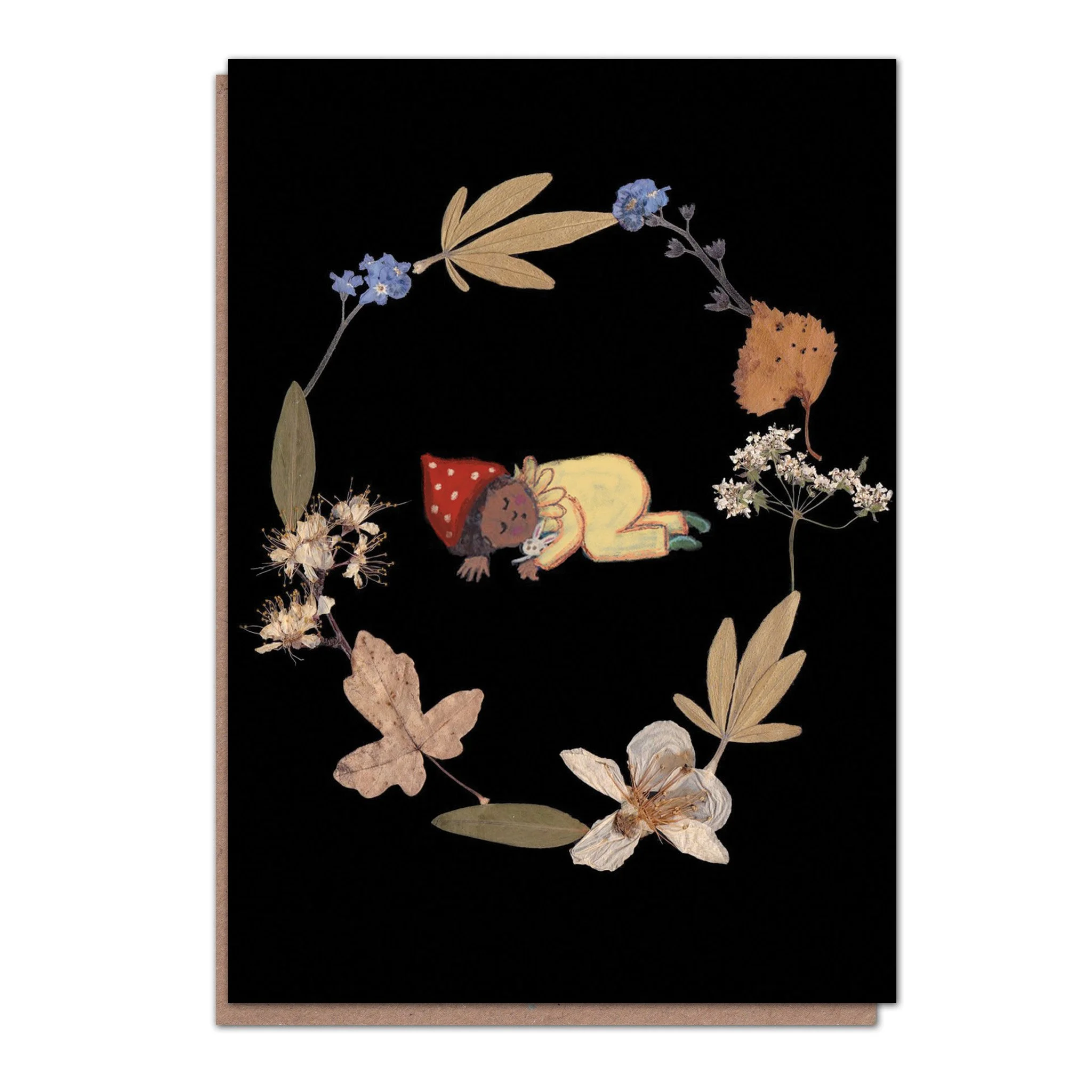 A6 card, Sleeping baby in yellow with flowers