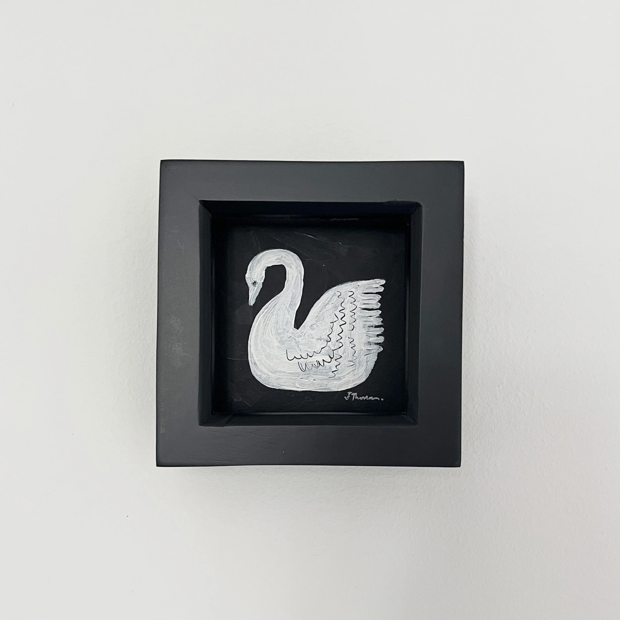white swan art, original painting on a black background