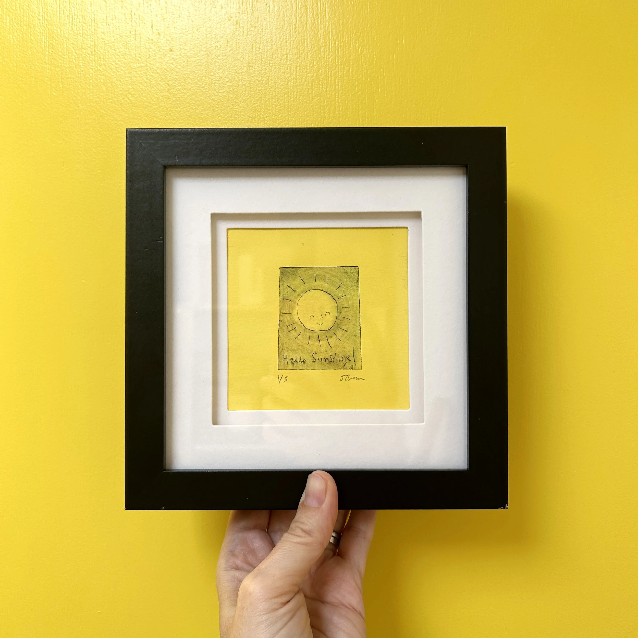 Hello Sunshine, dry point etching, Framed