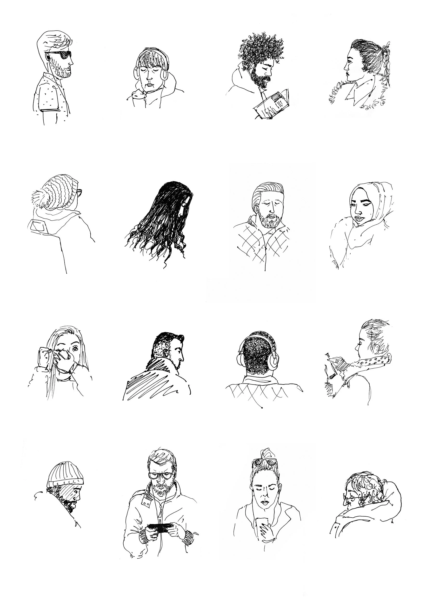 sketches of London commuters