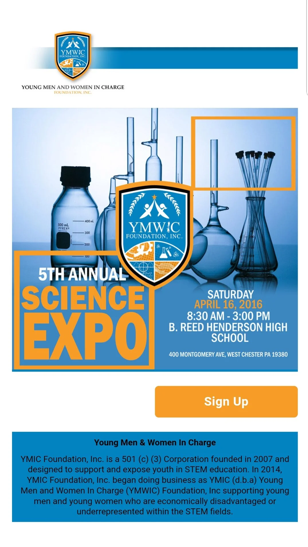  YMWIC registration Email blast for their Annual Science Expo  