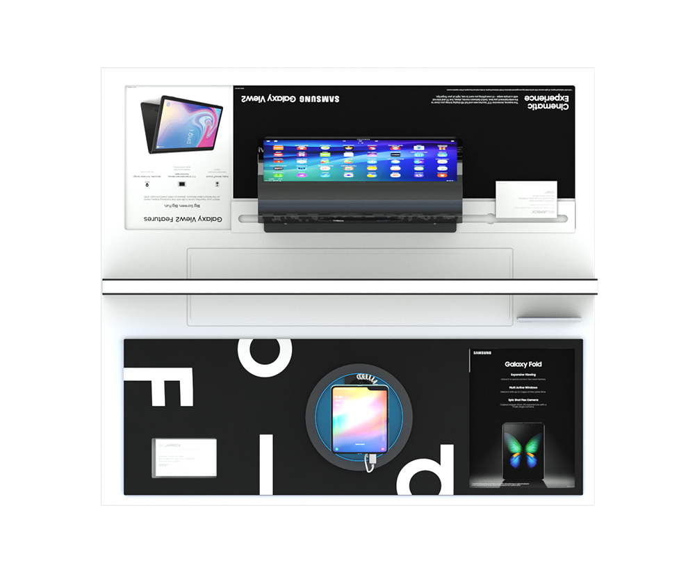 Rotating at on the opposite side of the table was the Samsung View 2 tablet. I made designs for this tablet inspired by midcentury decor.