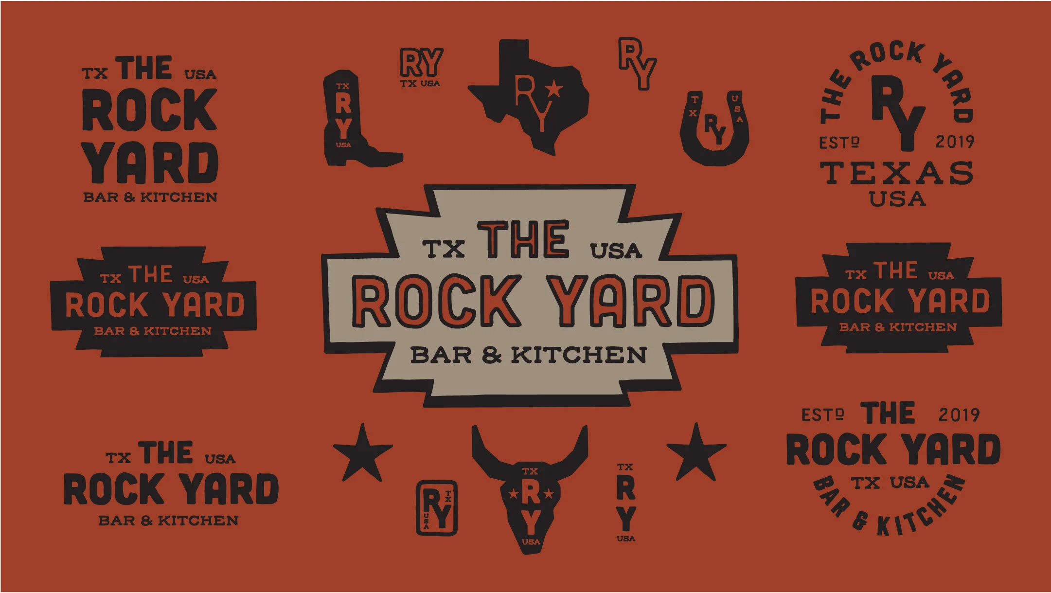 The branding features a visual vocabulary that works as a cohesive family. The icons bear rough, jagged edges as if chiseled out of a rock form.