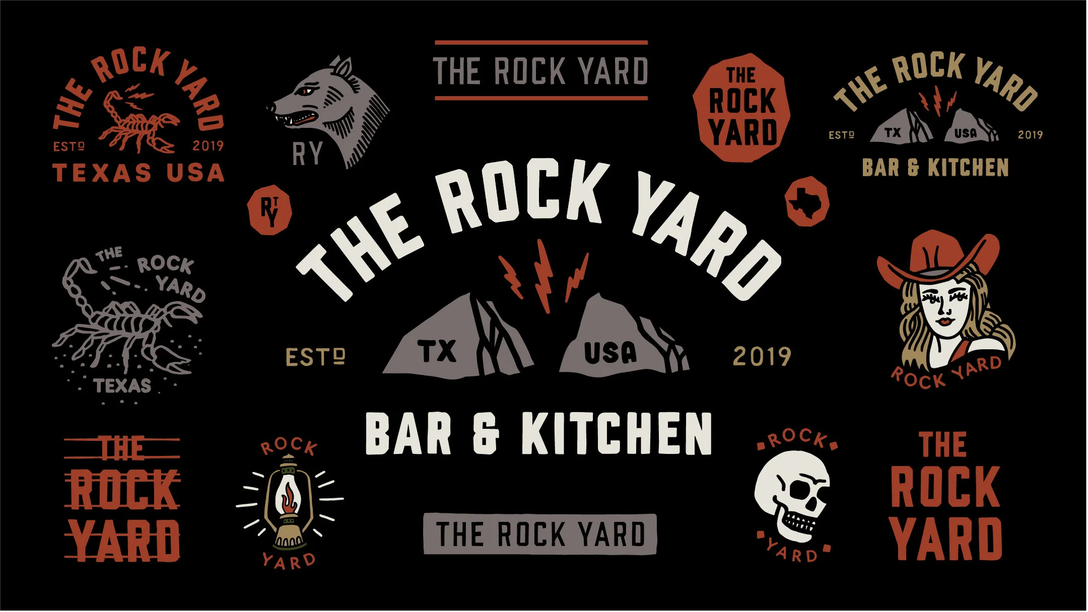 This secondary option features traditional tattoo, inspired illustrations with thick strokes and rugged type face.