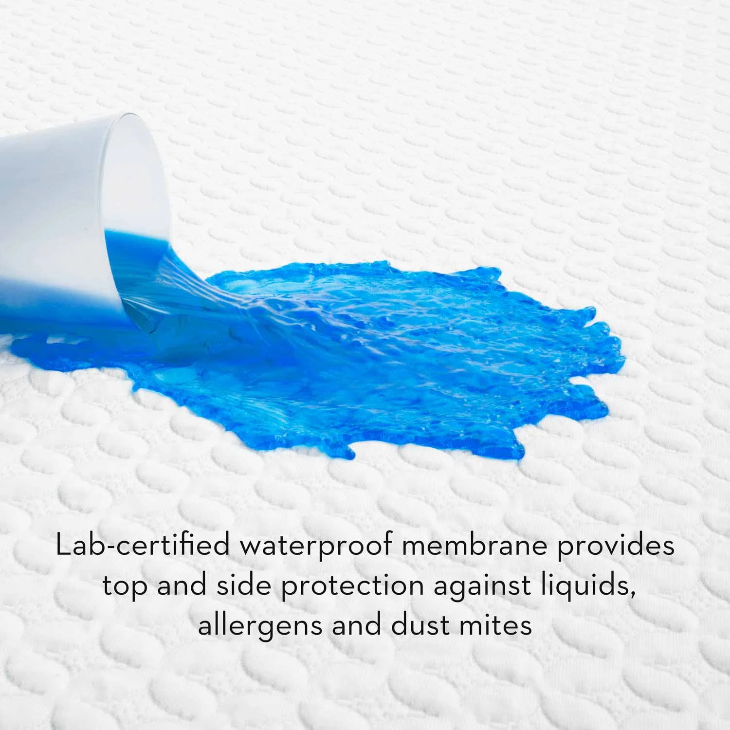 Picture of Sleep Tite Five Sided IceTech Mattress Protector spill proof demonstration.