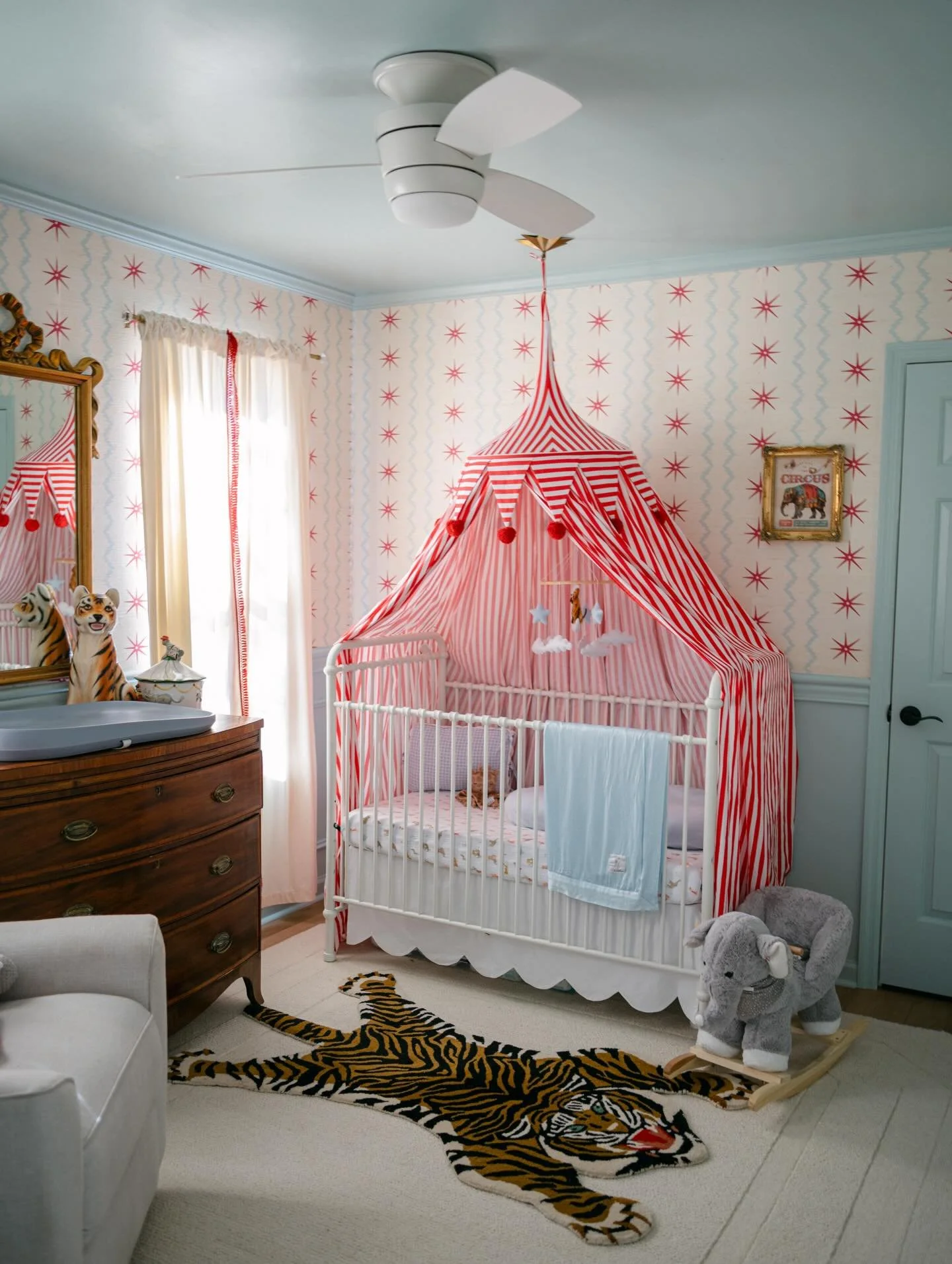 Circus themed nursery all ready to welcome our baby boy home! 🎪 My new favorite room in the house has come together in the sweetest way. With so much love and care  poured into this little space, we can&rsquo;t wait to meet our boy and spend time wi