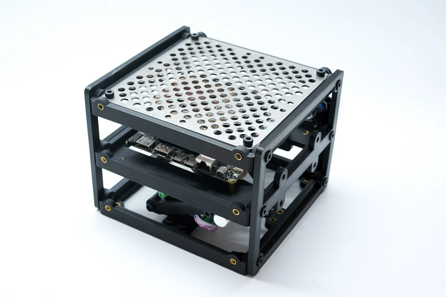 Although the center frames did not need updating, I did change the side panels- gone is the backward 7 and in their place are some simple mounts for possible future projects.  You can see the fan controller peeking out the bottom.  This is the back of the unit.