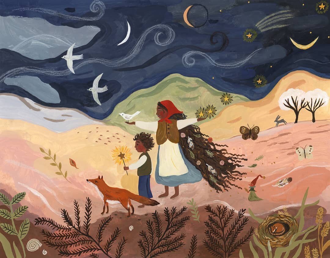 In between birds and stars ✨🕊️ or a dream remembered upon awakening. 

I made this illustration for @wildcreekco and it will be included as a 'thank-you' card with each order made in their beautiful shop &hearts;️

Original painting is listed in my 