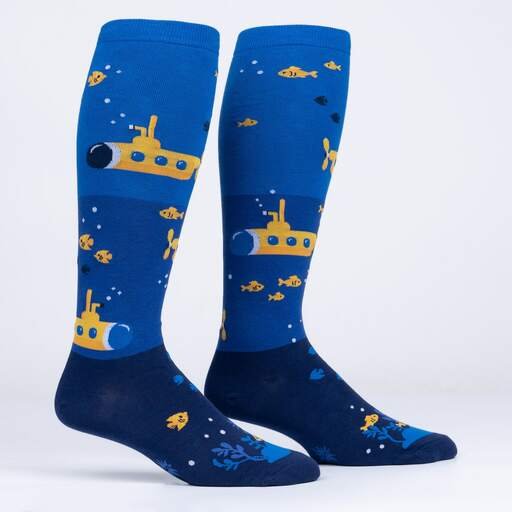 Socks Ladies Print Yellow Submarine,Illustration of a Underwater Submarine Finding a Heart Romance Image,Yellow Dark Blue,socks with grips for women and wings