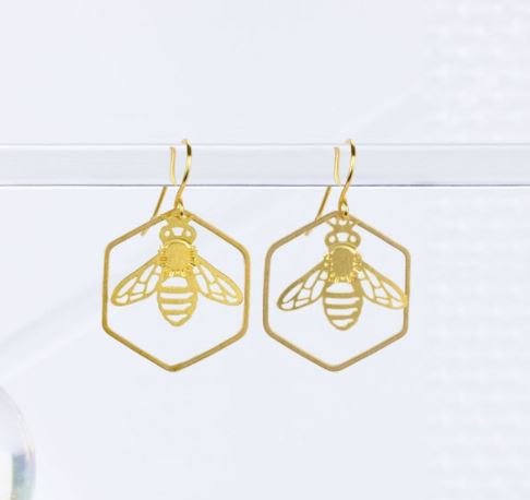 Honey Bee Hexagon Earrings