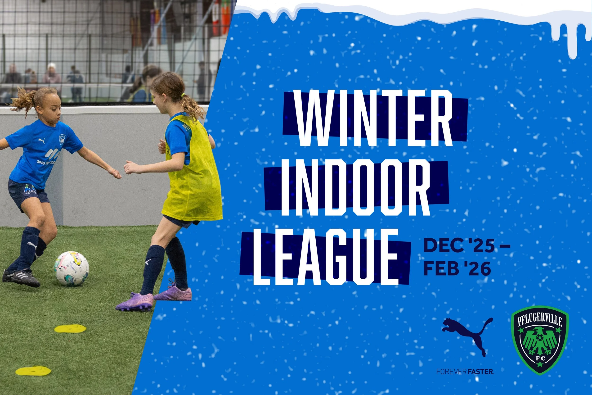 We’re excited to announce our brand new PFC Winter Indoor Soccer League! We have partnered with two new indoor facilities to provide a fun and competitive soccer environment for players of all skill levels over the Winter break. This league is intern