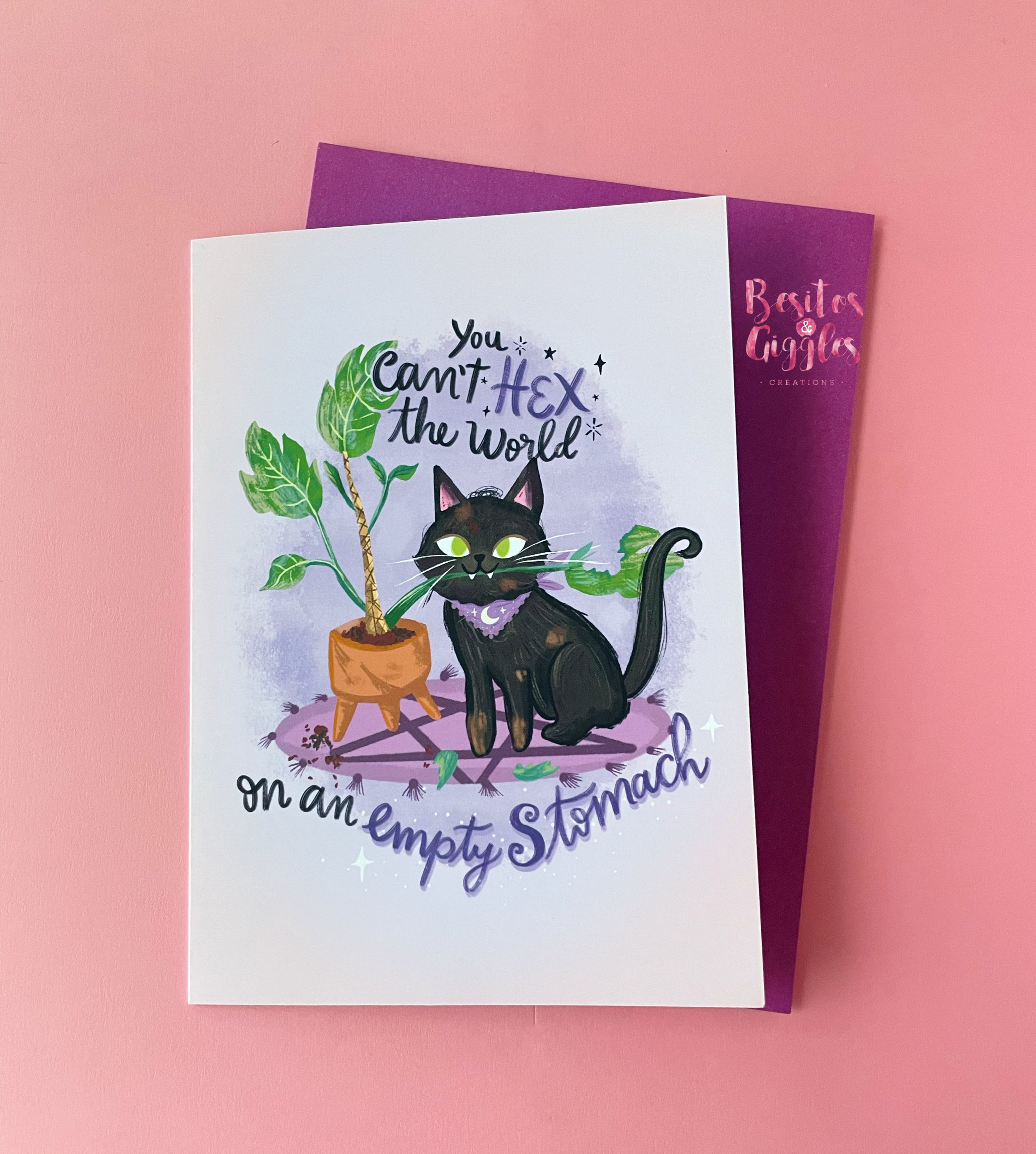 Can't hex the world on an empty stomach kitty Greeting Card
