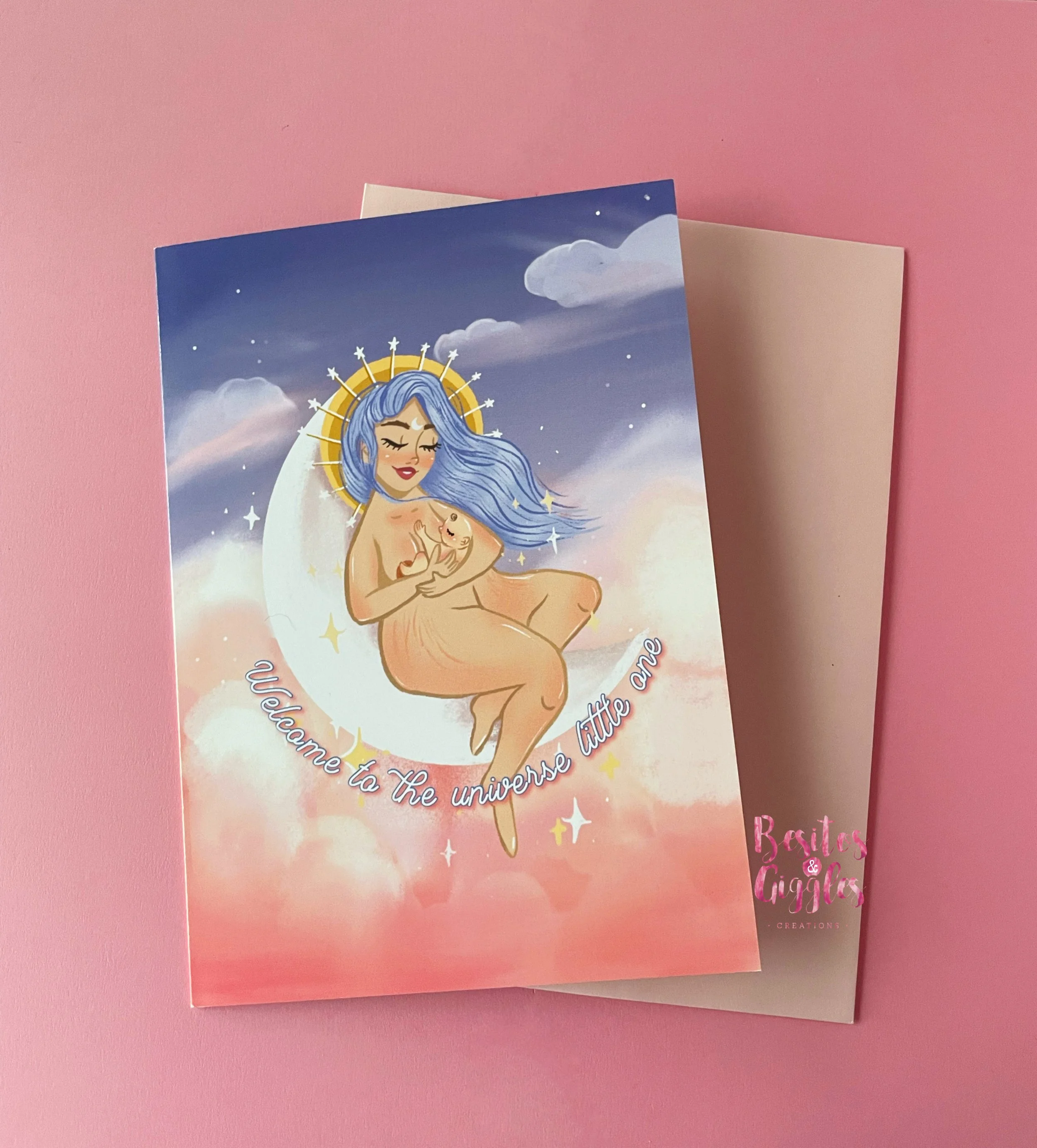 Welcome To The Universe Little One Blue Mama Greeting card