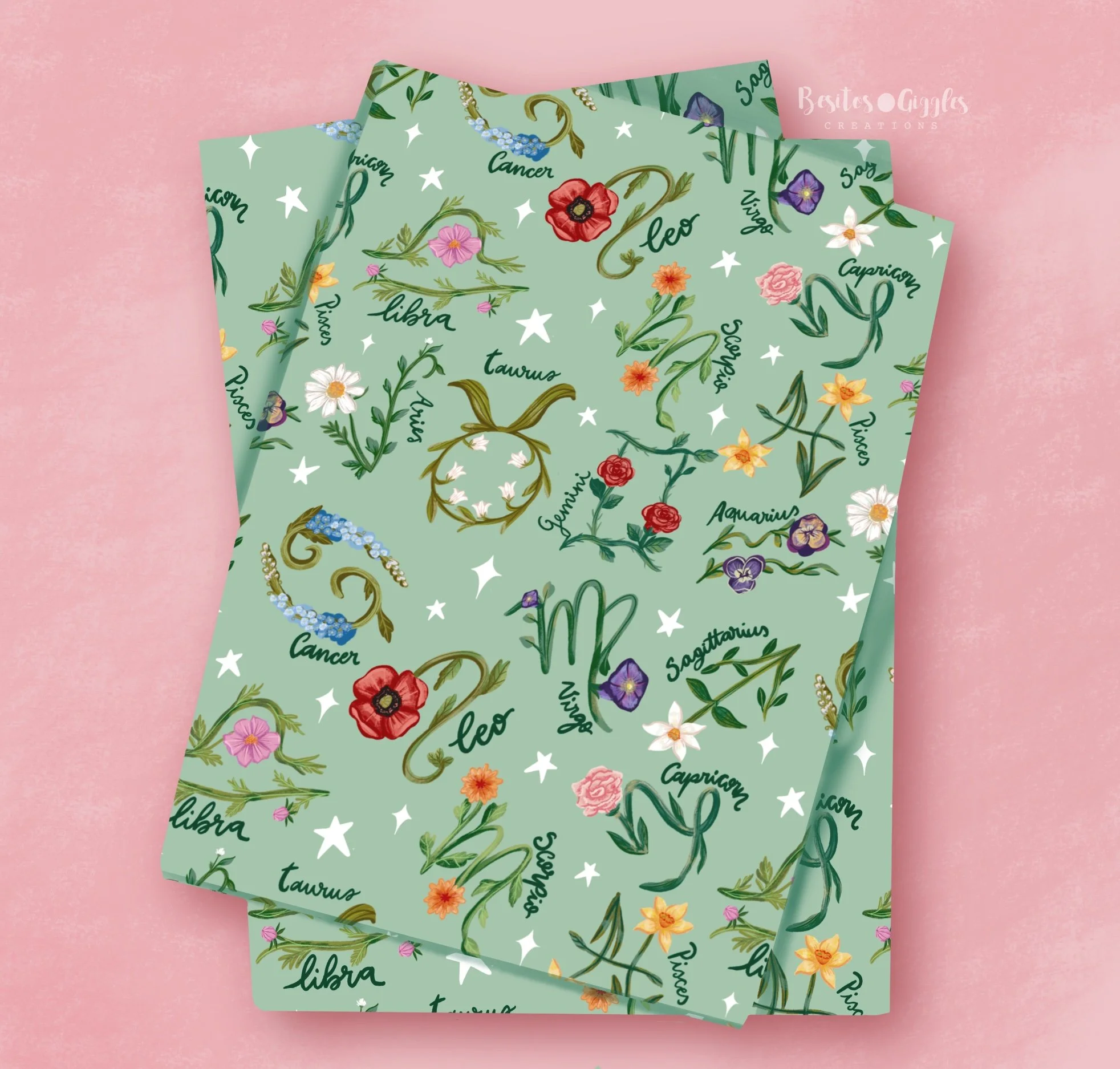 Zodiac floral wrapping paper