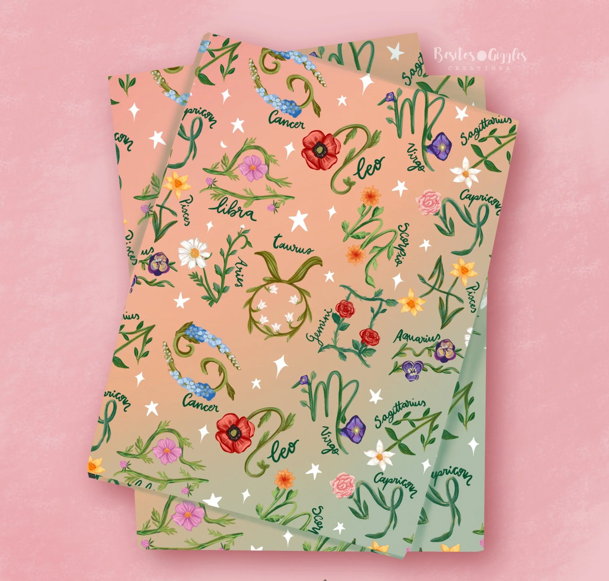Multicolor Zodiac Floral wrapping paper