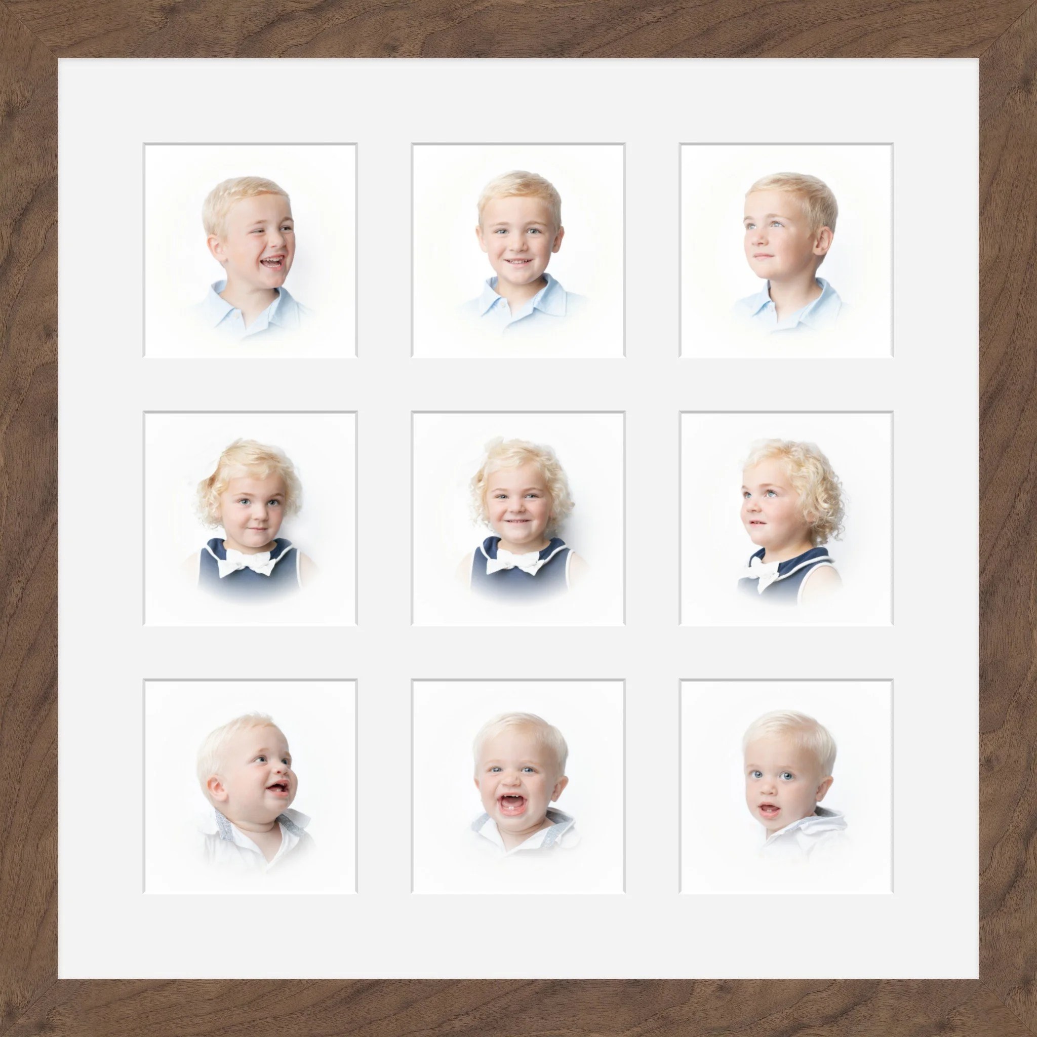 Framed collage of heirloom portraits of siblings in Tampa, FL.