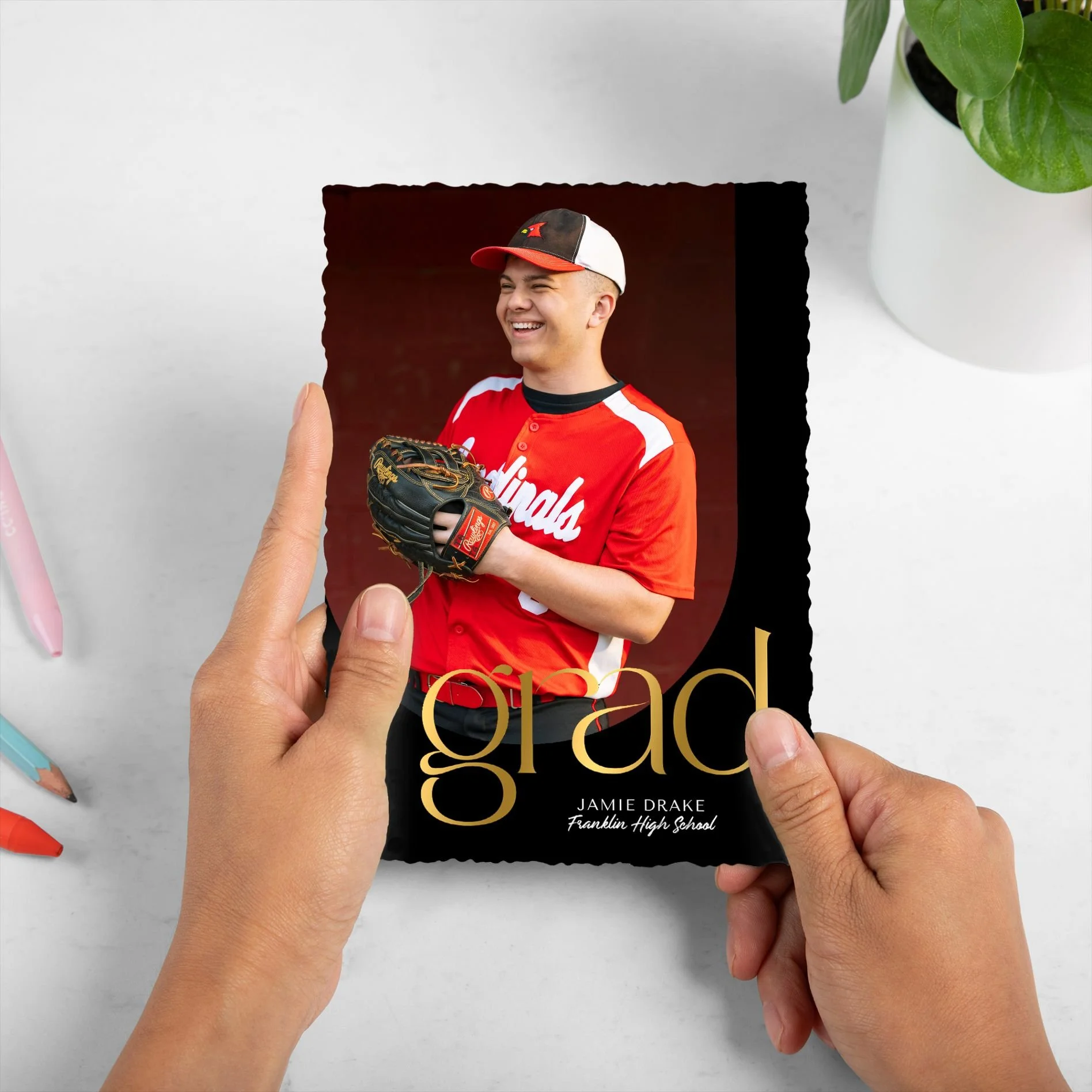 A graduation invitation product with a senior portrait taken in Tampa, FL.
