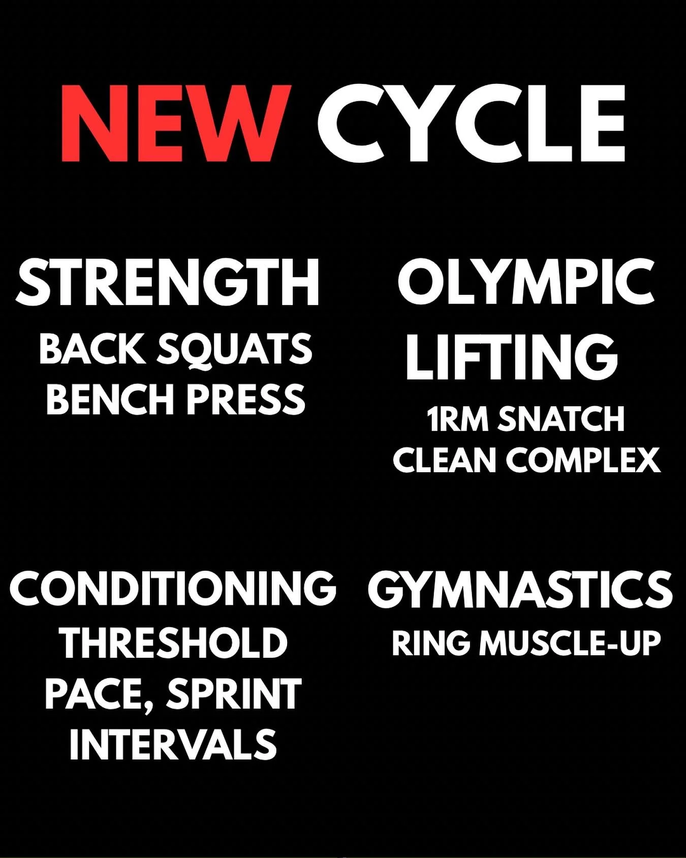 🆕 NEW CYCLE LOADING&hellip;

We&rsquo;re diving into a brand-new 6-week training block &mdash; with testing in Week 7. Here&rsquo;s what to expect 👇

💥 TESTING FOCUS
We&rsquo;ll test Olympic Lifting with:
🏋️&zwj;♀️ 1RM Snatch
🏋️&zwj;♂️ Clean Com