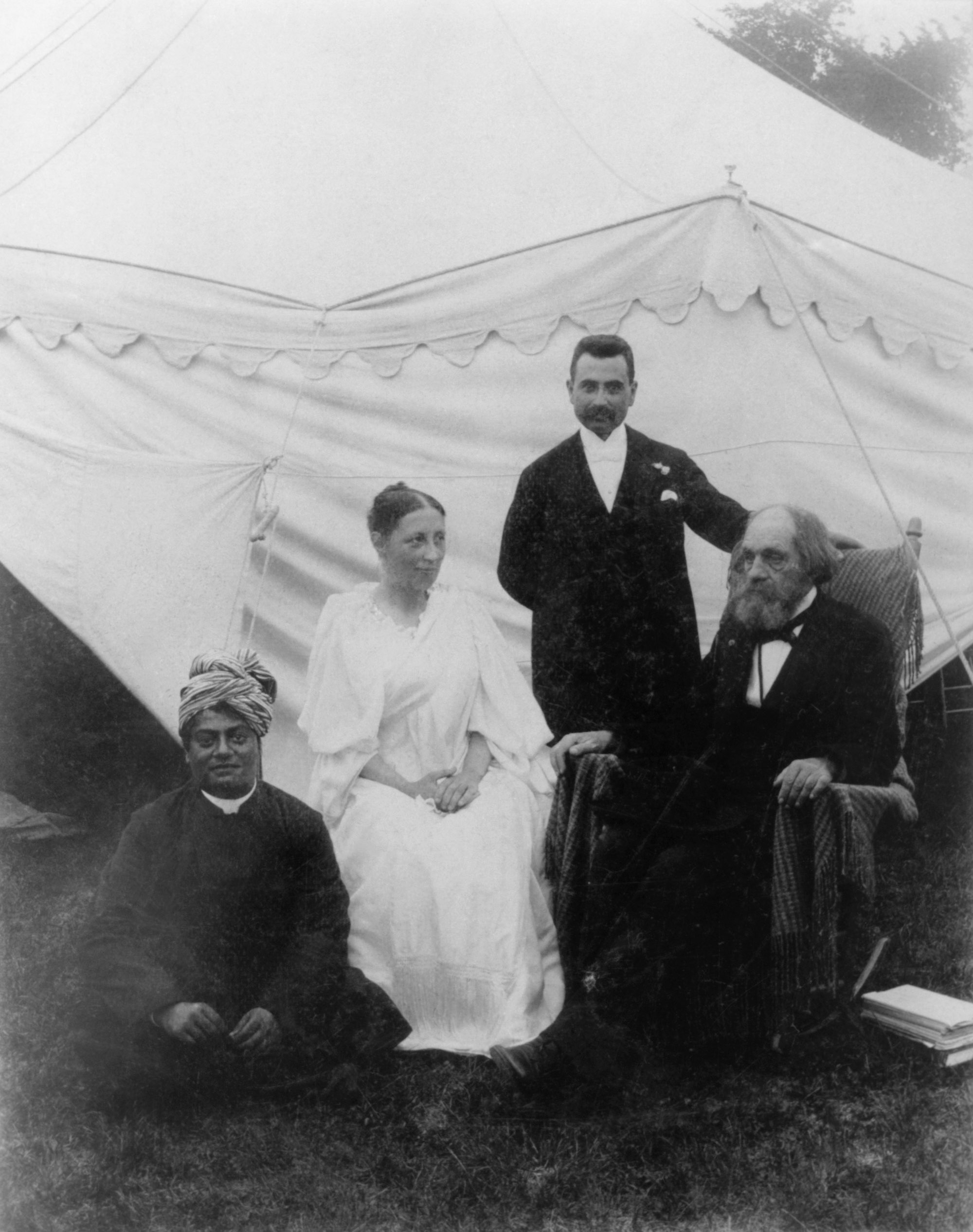 (#31) Green Acre, August 1894. (From L) Swamiji, Sarah J. Farmer, M. H. Gulesian, and Dr. Edward Everett Hale.
