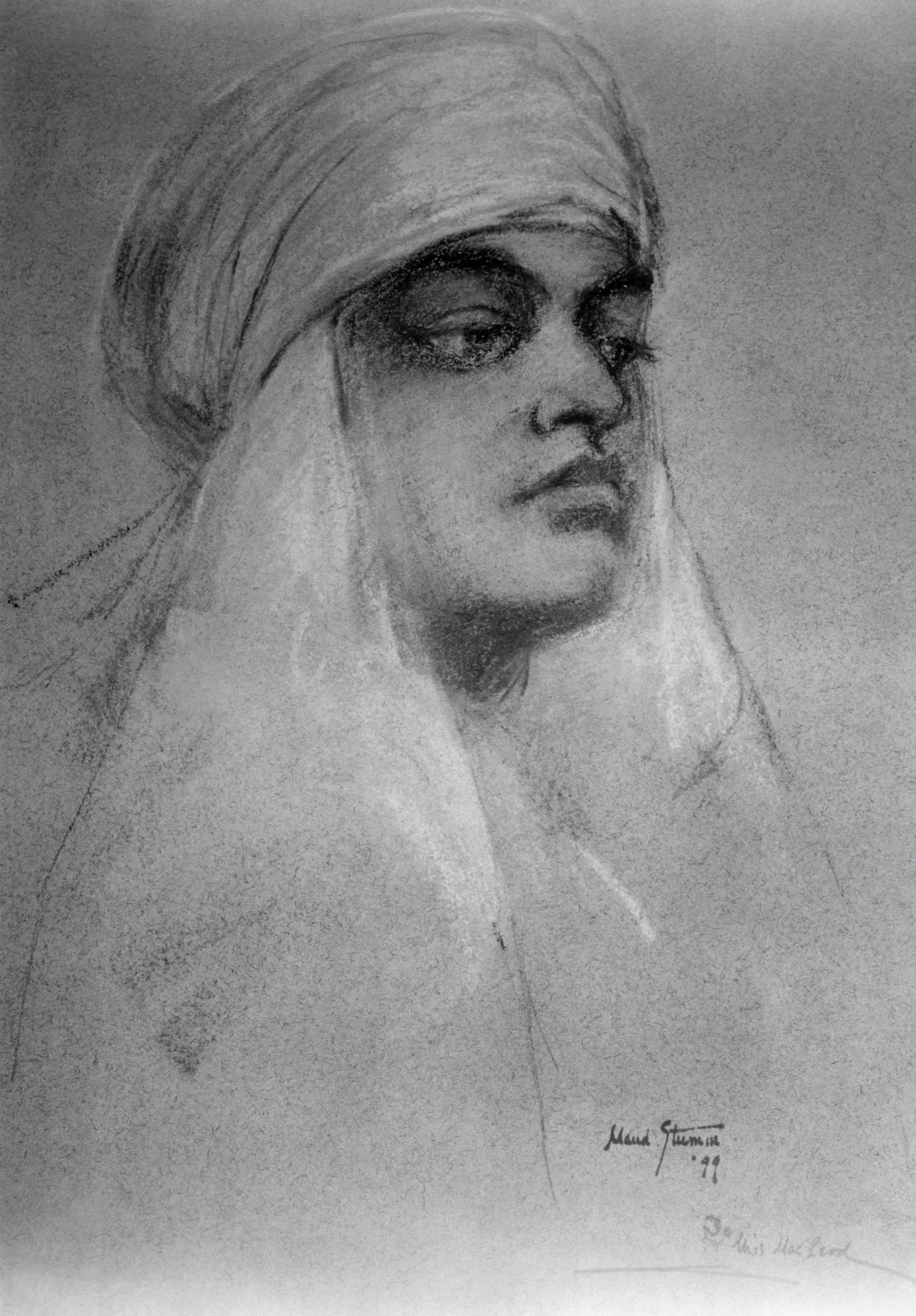 (#79) Ridgely Manor, New York. September 1899. This is a pastel drawing of Swamiji au Bedouin by a young artist, Maud Stumm, who was one of the house guests at Ridgely. Swamiji took a few drawing lessons from her and later drew a portrait of Swami Turiyananda. Alas, we don’t have a copy of it.