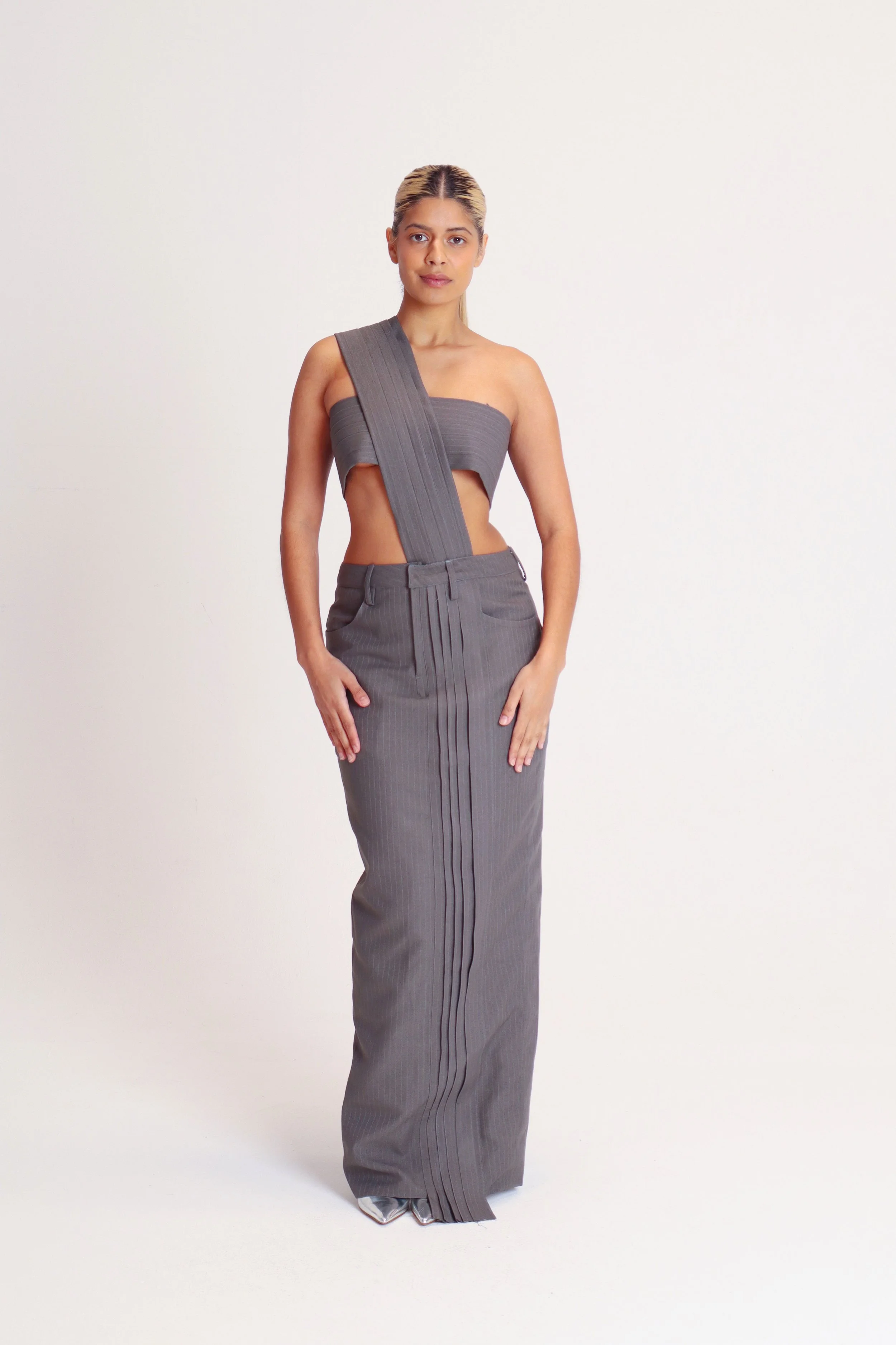 PINSTRIPED SARI DRESS