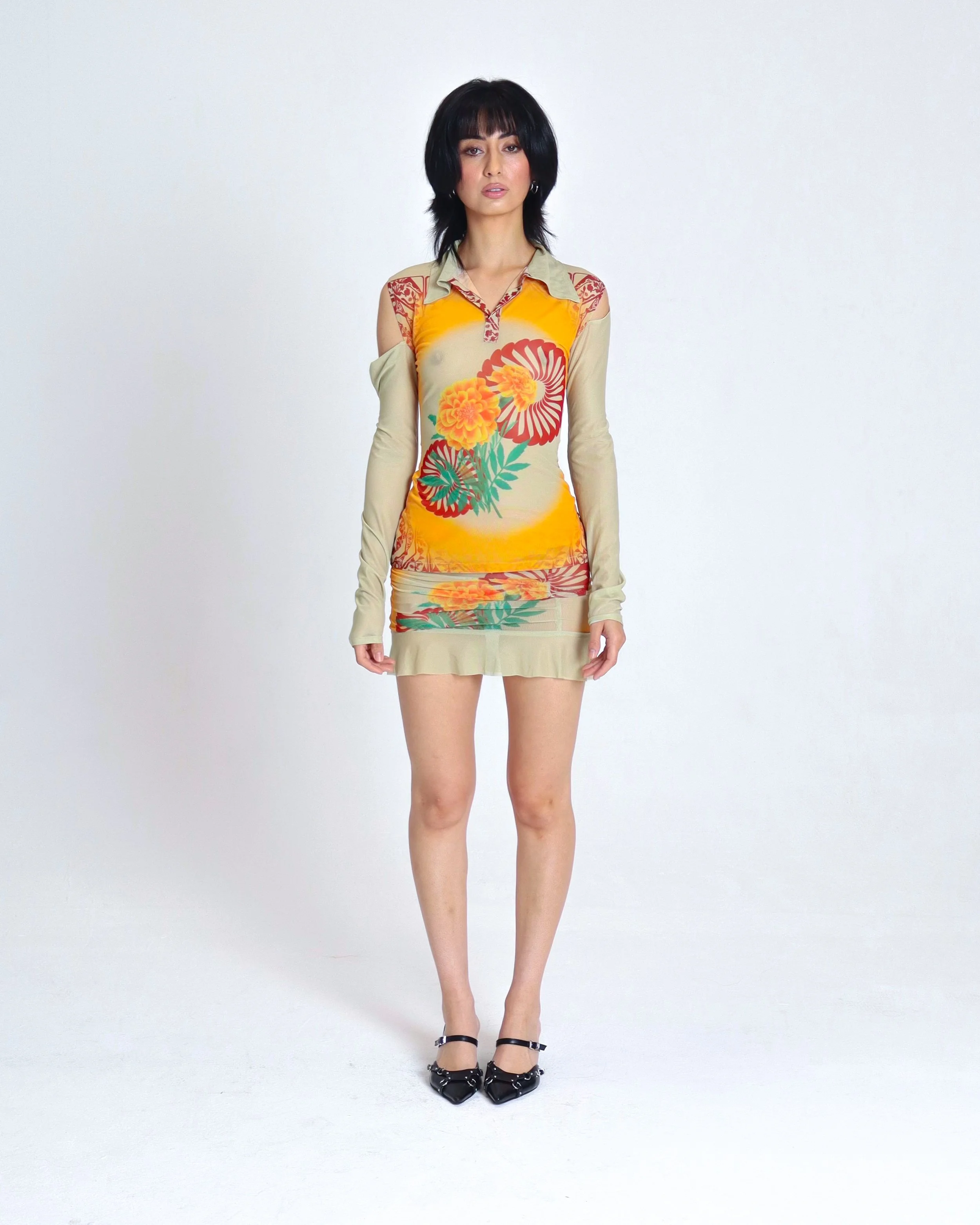 MARIGOLD MESH COLLARED TOP