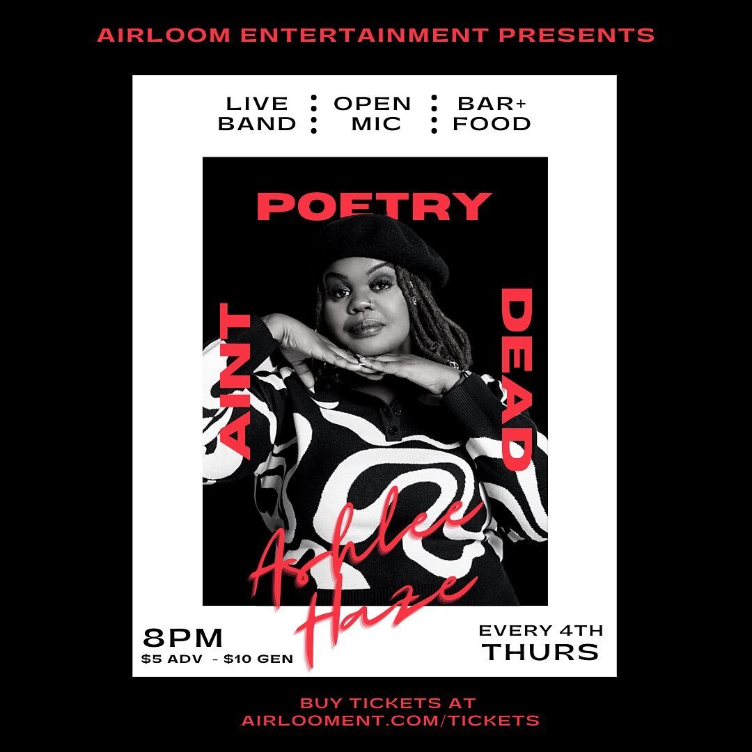 🍑Atlanta I&rsquo;ll be home next week and I&rsquo;m excited to be featuring at Poetry Ain&rsquo;t Dead with @airlooment 

Poetry Ain&rsquo;t Dead is back Thursday 3/23 at 8pm. Get Tickets at @airlooment. Sign up for the open mic, see the live band! 