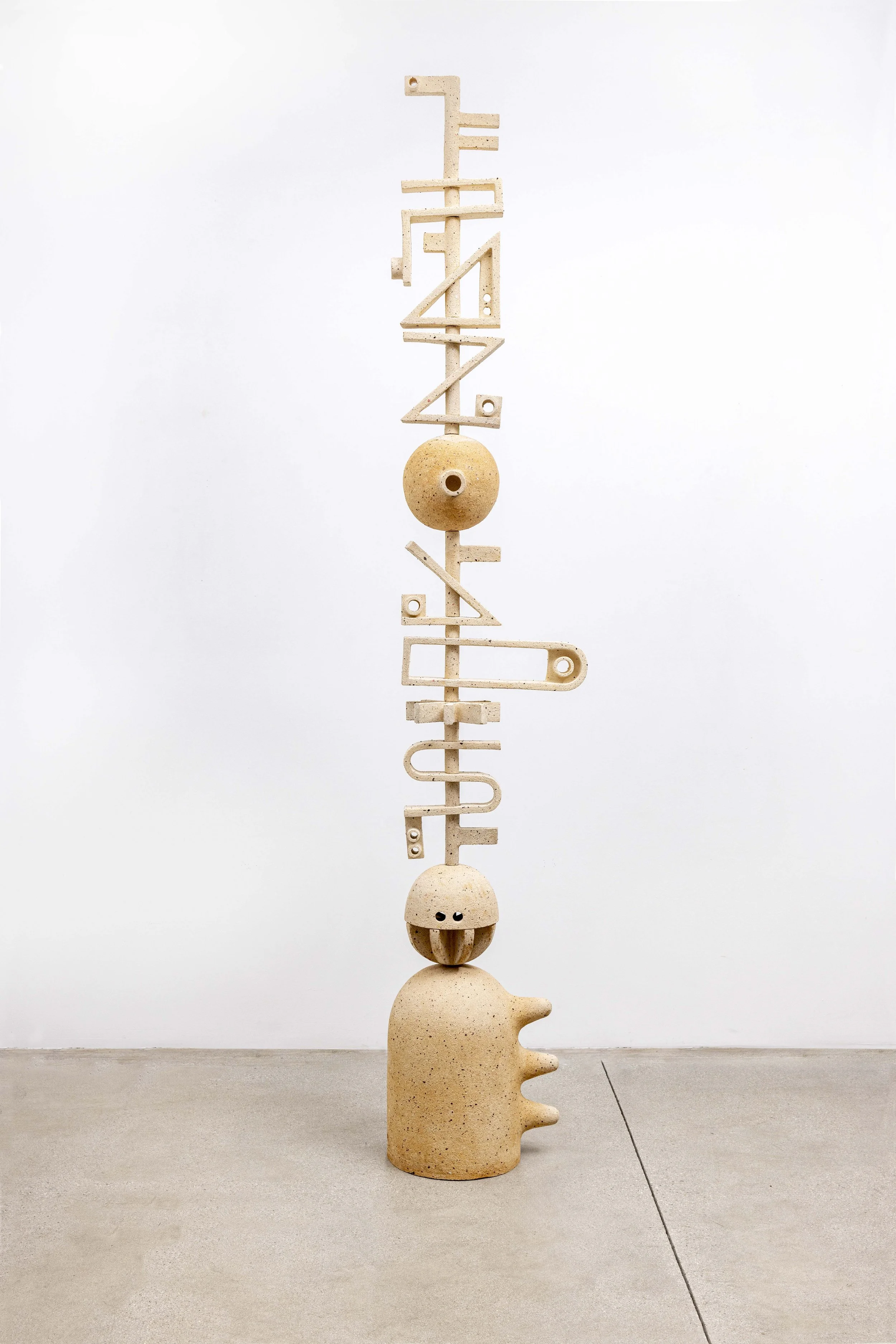  Jude Pauli,  Untitled #67 (Twenty Part Vertical Construction in White Clay Body) , 2024, Clay, stoneware and steel, 107 × 14 × 19 inches, 271.8 × 35.6 × 48.3 cm 