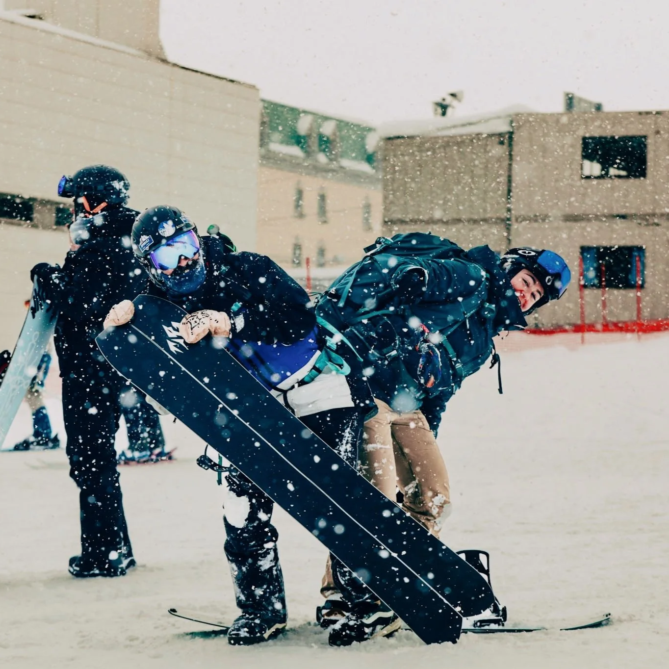 couple playfully posing in Furano and Kamui,Japan
