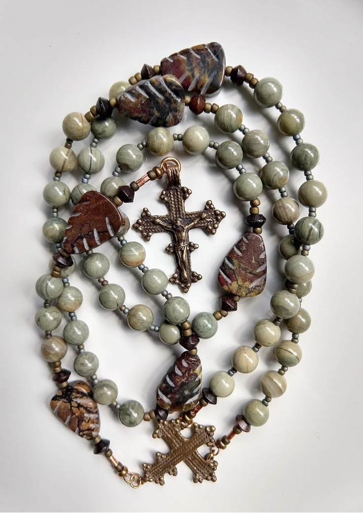 Silverleaf and Trees - Jasper - Handmade Rosary