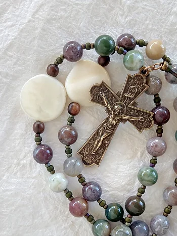 First Flowers jasper rosary handmade by Still Stone and Moss Prayer Bead Art, detail