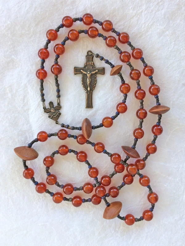 Wildflowers - variation 1 - Vintage Wood & Carnelian - Handmade Rosary