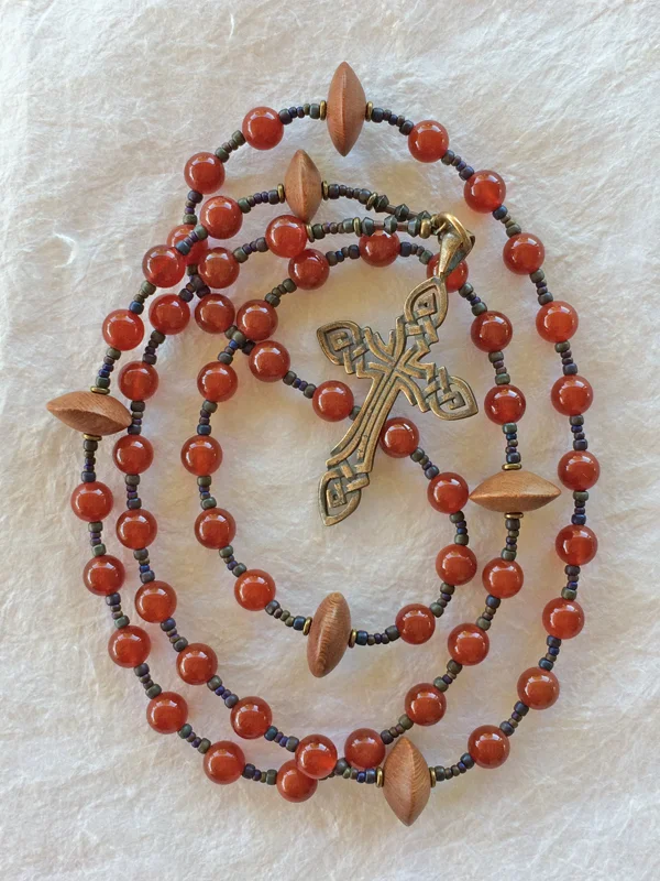 Wildflowers carnelian rosary handmade by Still Stone and Moss Prayer Bead Art. Variation 2, full view